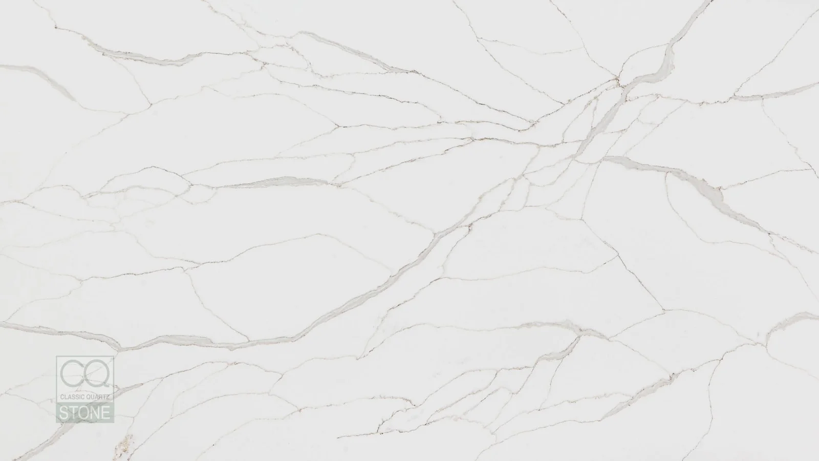 Full slab of Calacatta Vegle CQM317 white quartz from Classic Quartz Stone