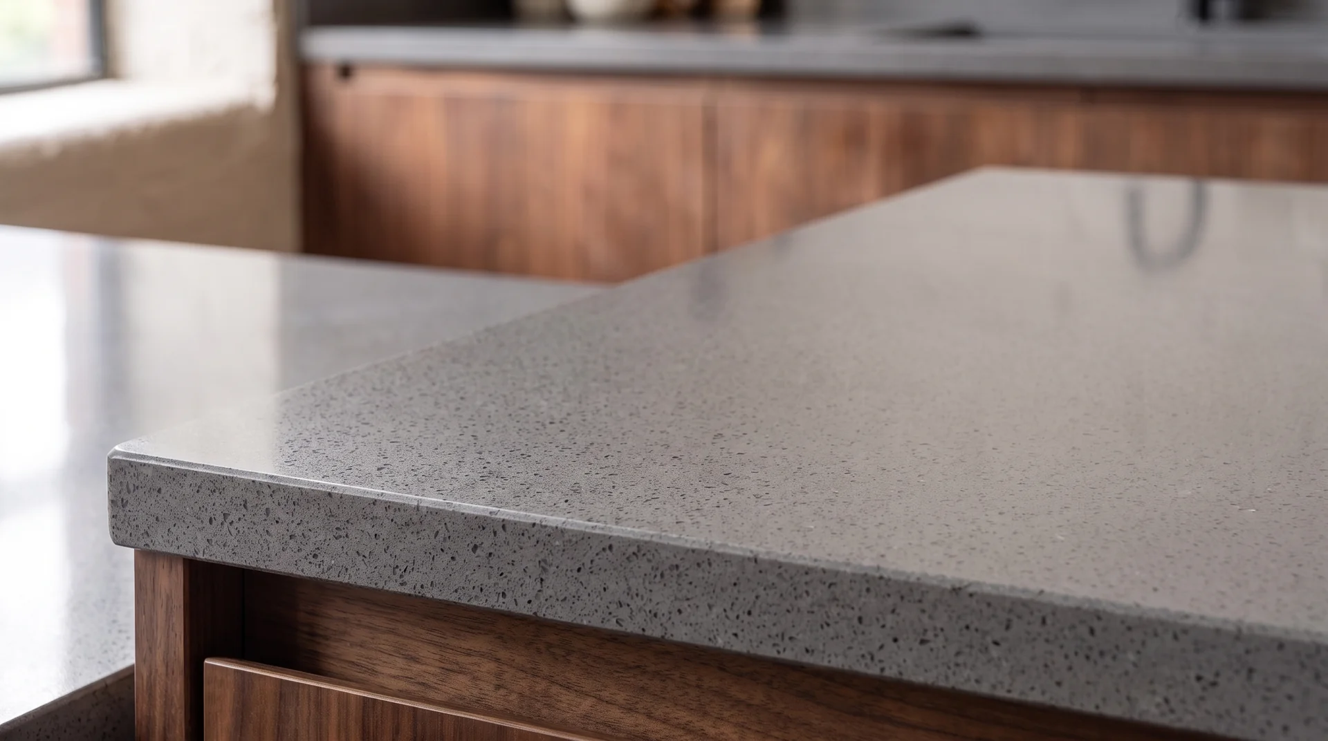 Stellar Light Gris quartz worktop close-up showing surface detail