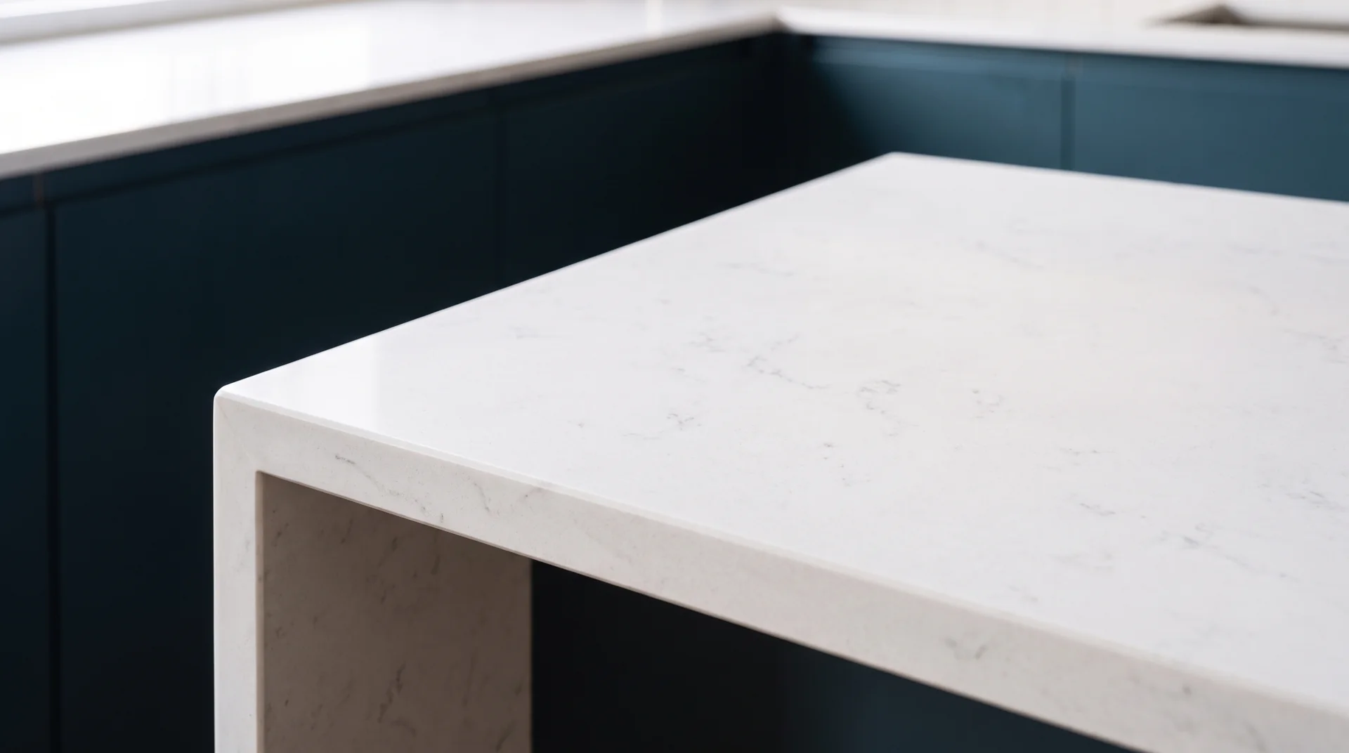 Ice Snow quartz worktop close-up showing surface detail