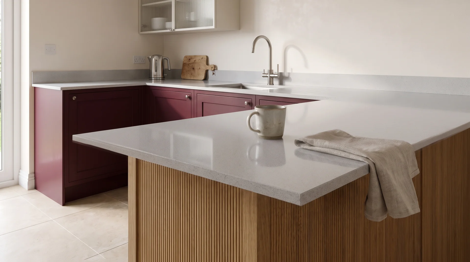 Ice Shimmer quartz worktop close-up showing surface detail
