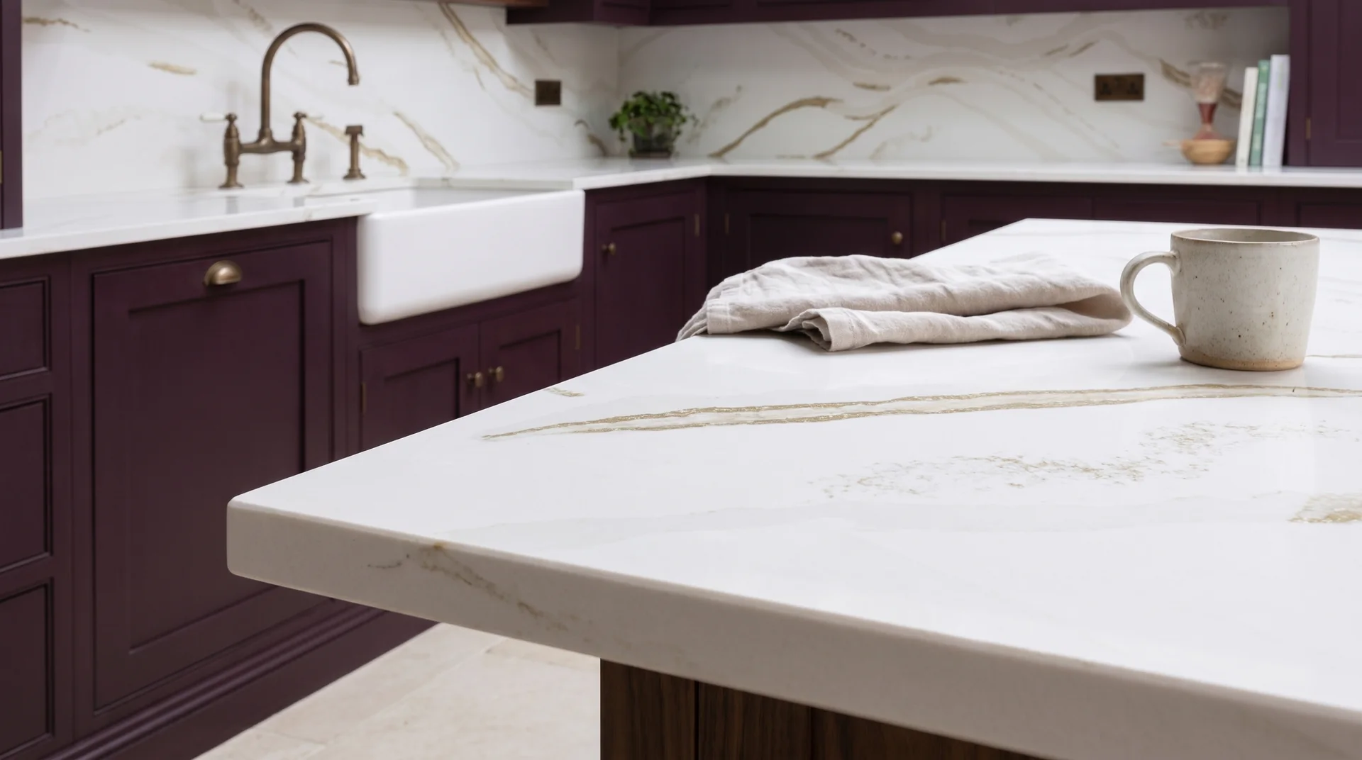Brittanicca Gold quartz worktop close-up showing surface detail