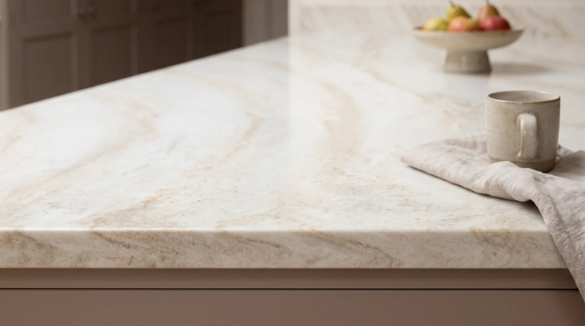 Taj Mahal quartz worktop close-up showing surface detail