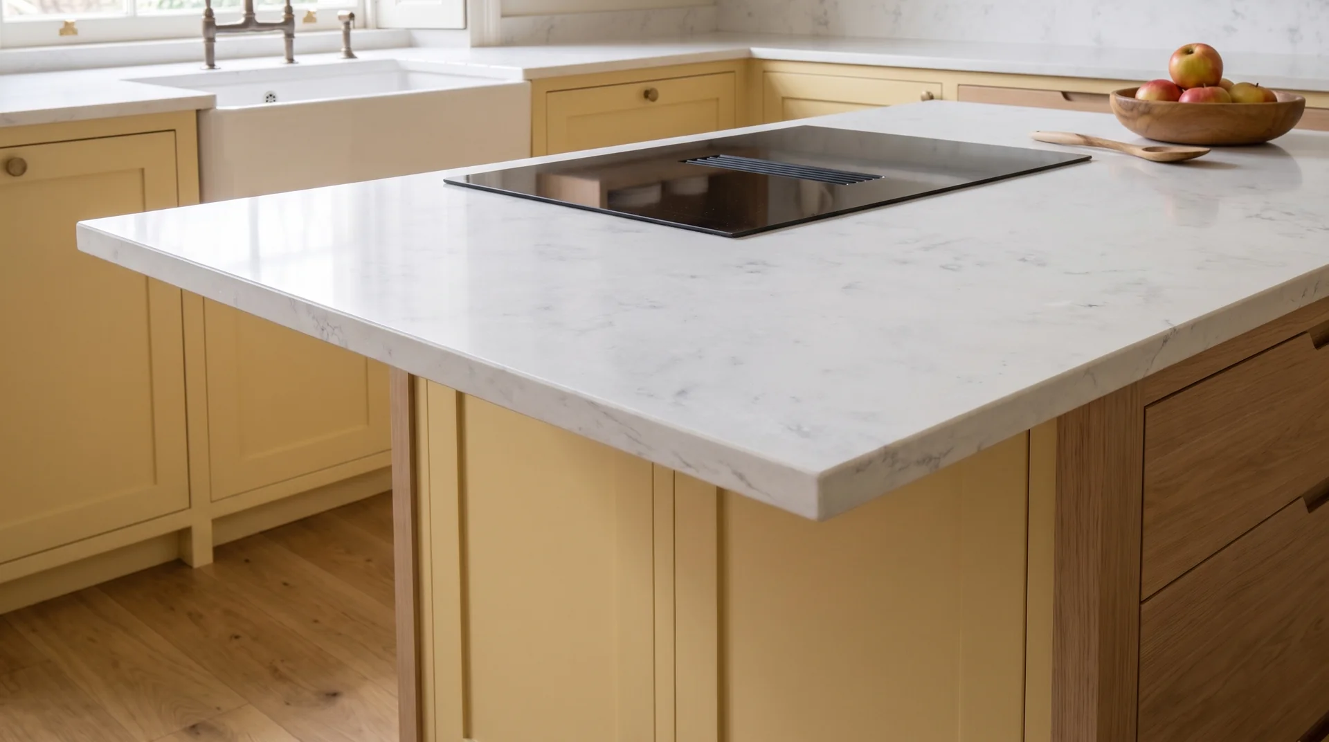 Ocean White quartz worktop close-up showing surface detail