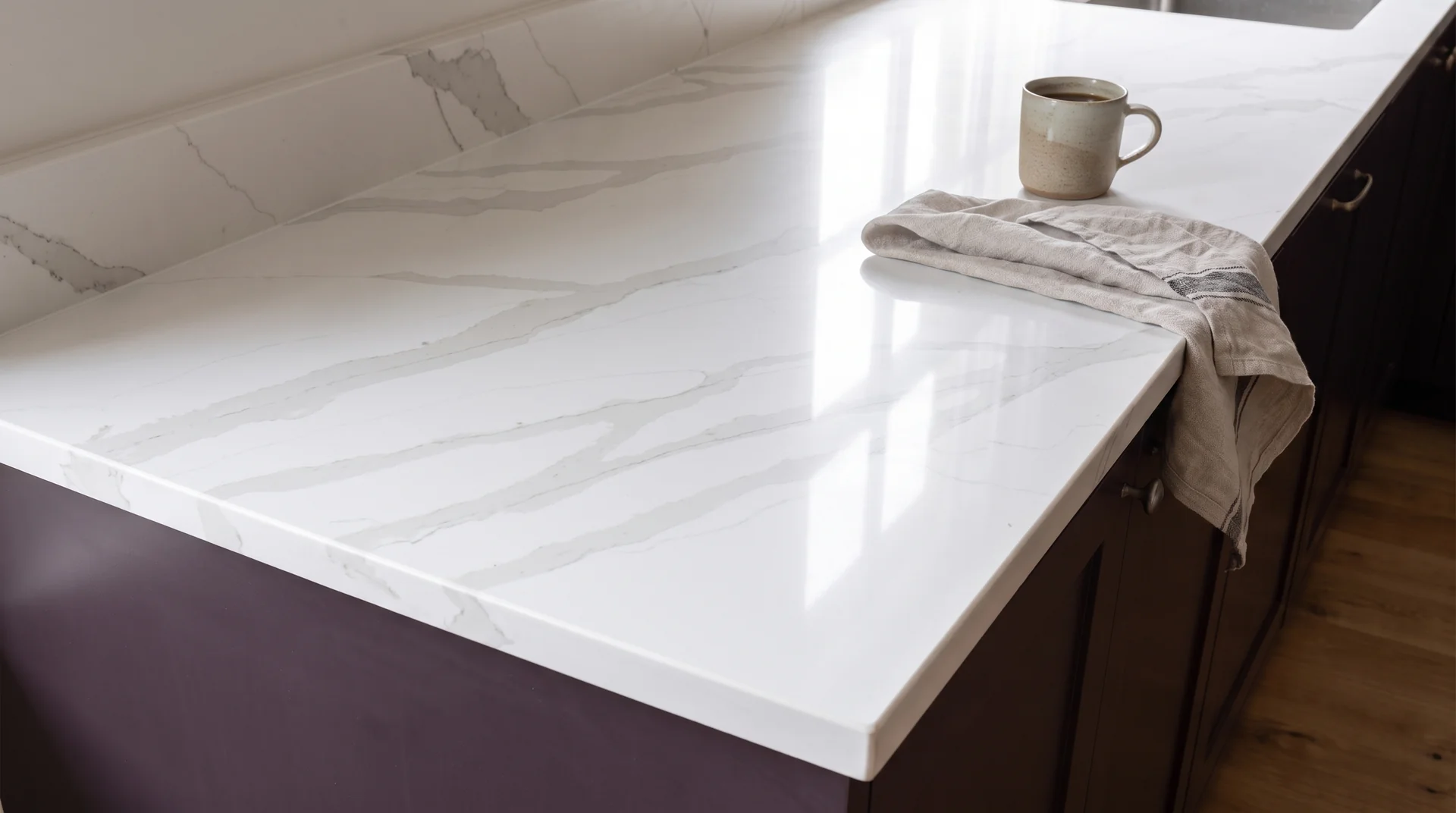 Calacatta Gold Extra quartz worktop close-up showing surface detail