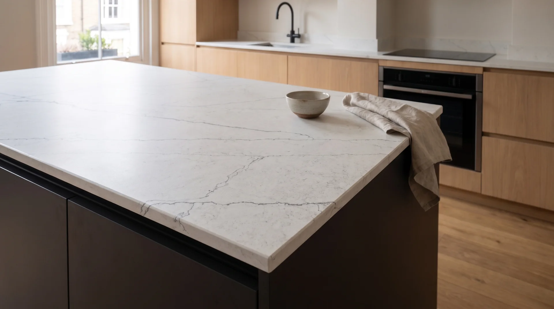 Thunder Grey Leather quartz worktop close-up showing surface detail