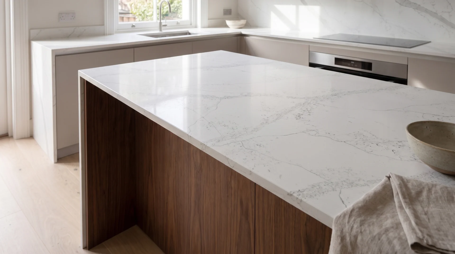 Frozen quartz worktop close-up showing surface detail