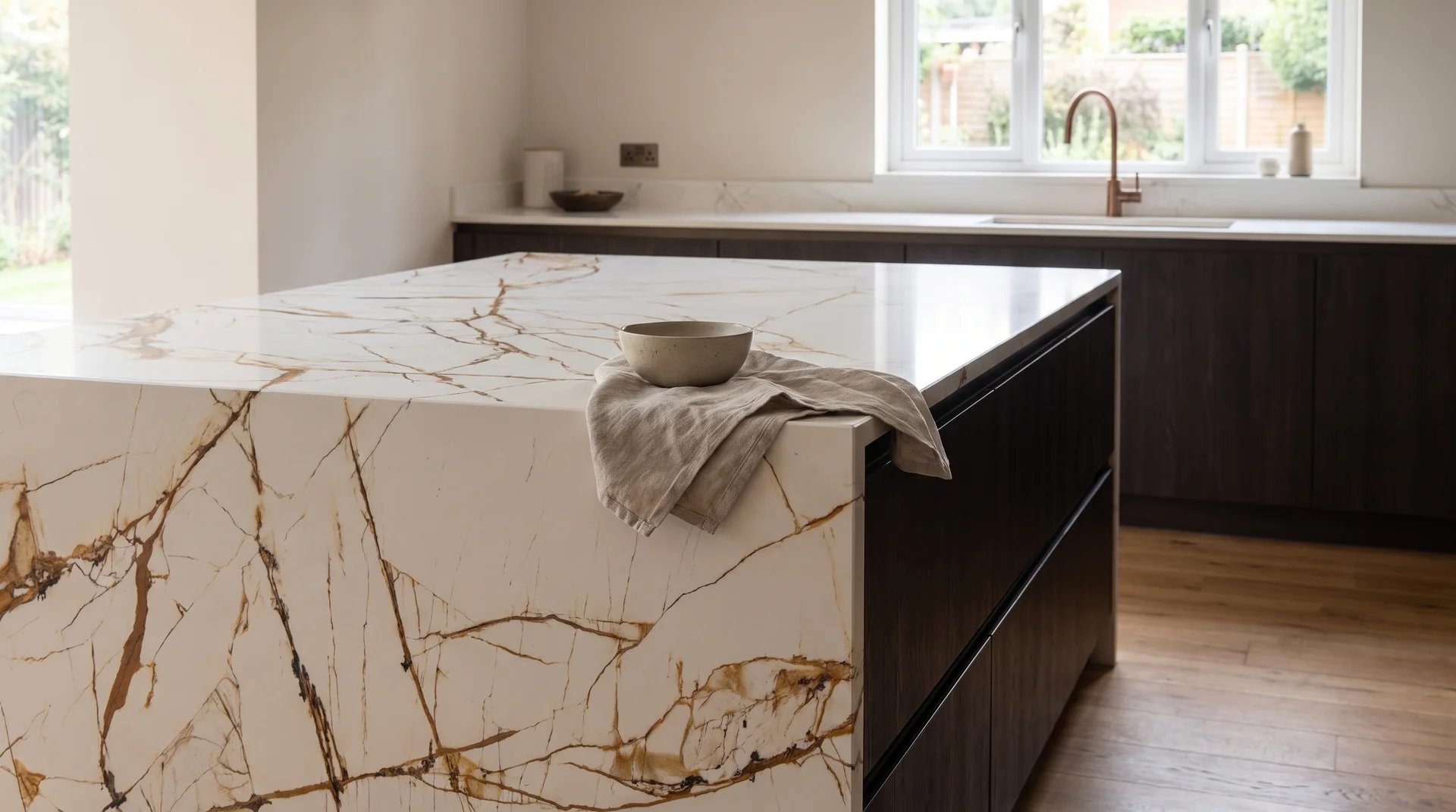 Dream Gold quartz worktop close-up showing surface detail