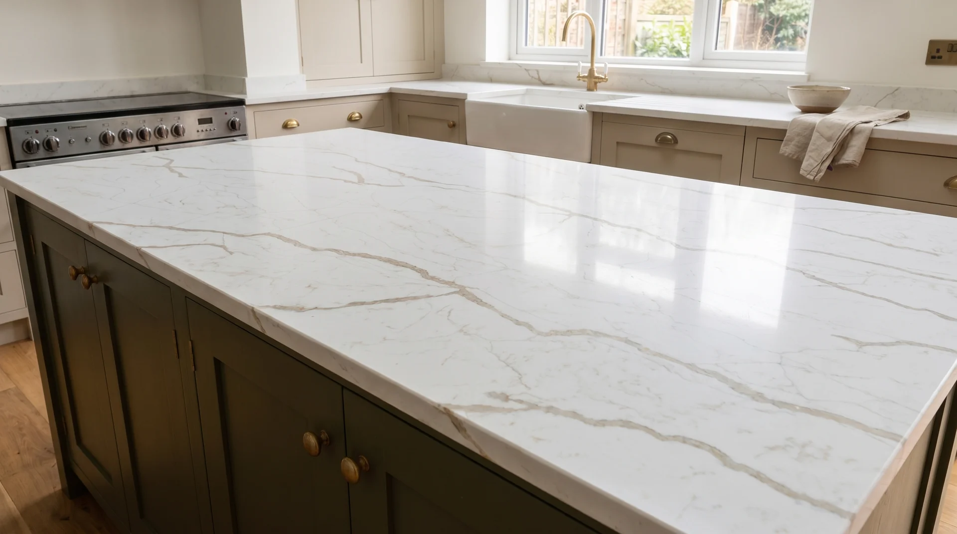 Astonia Gold (Full Body) quartz worktop close-up showing surface detail