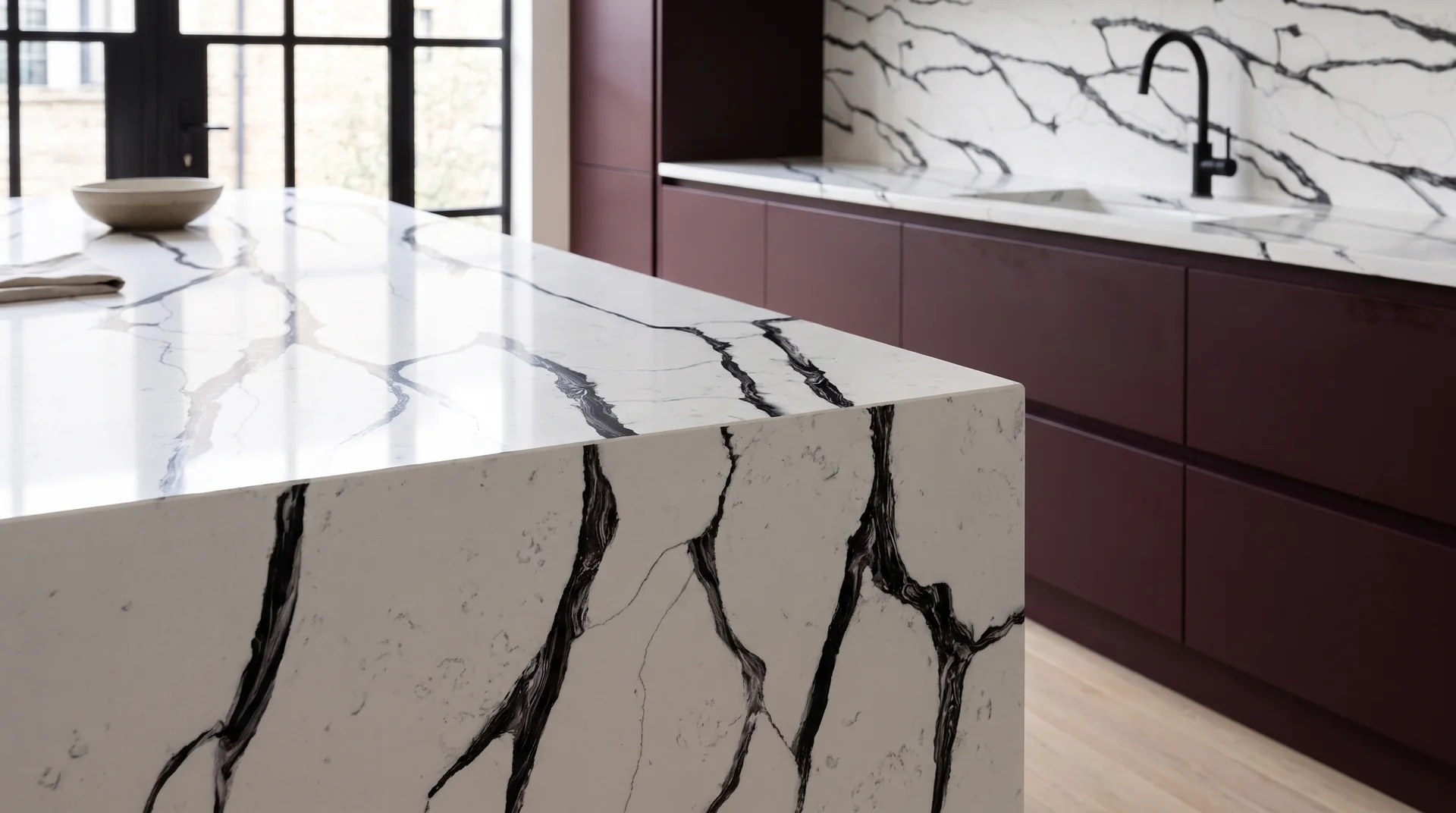 Dior Black quartz worktop close-up showing surface detail
