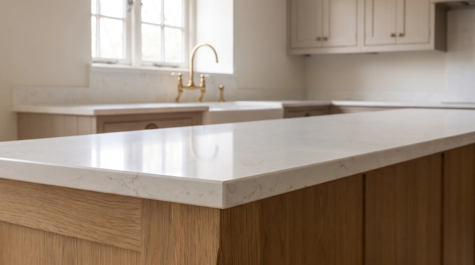 Alaska Gold quartz worktop close-up showing surface detail