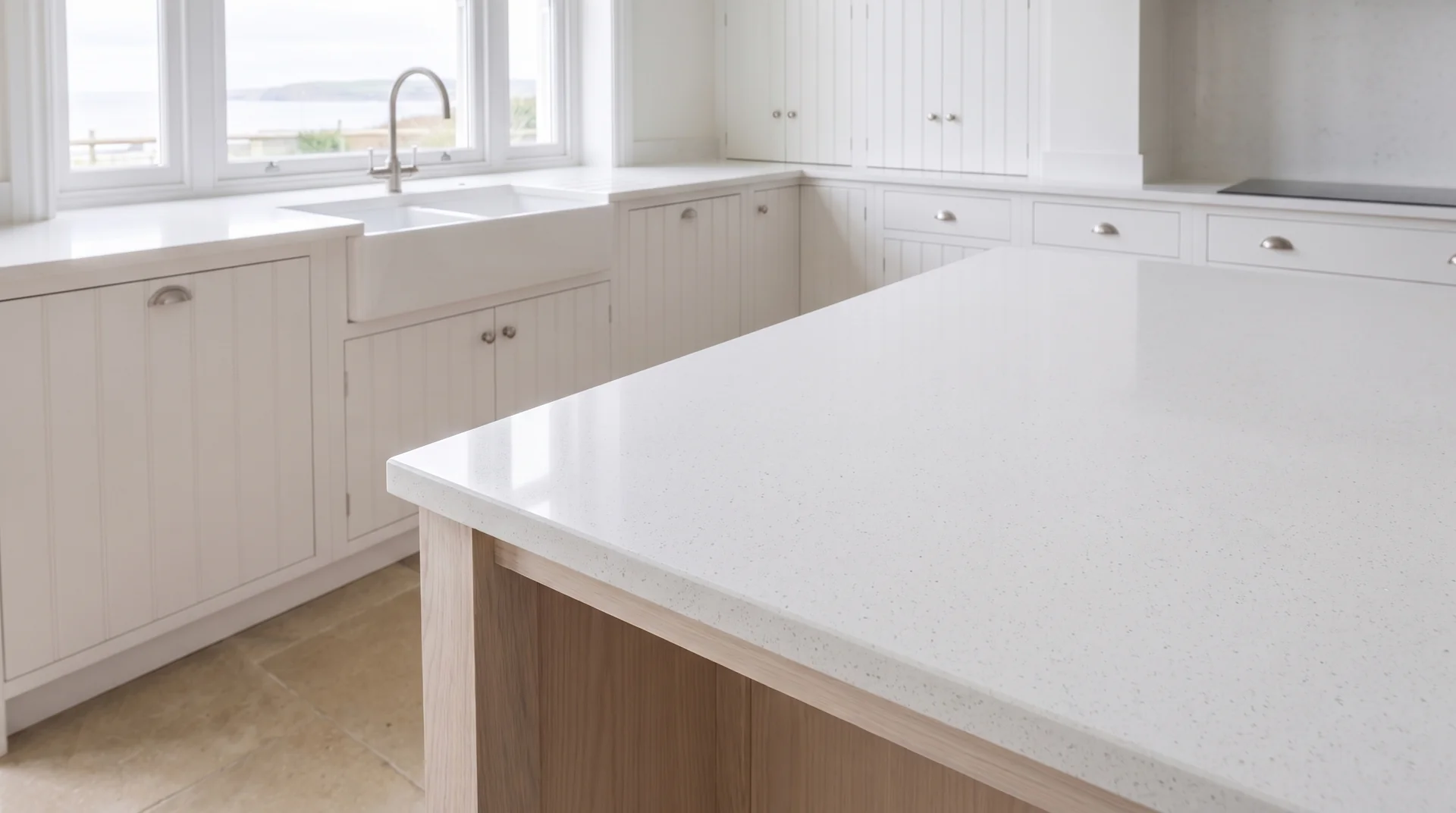 Ice Crystal quartz worktop close-up showing surface detail