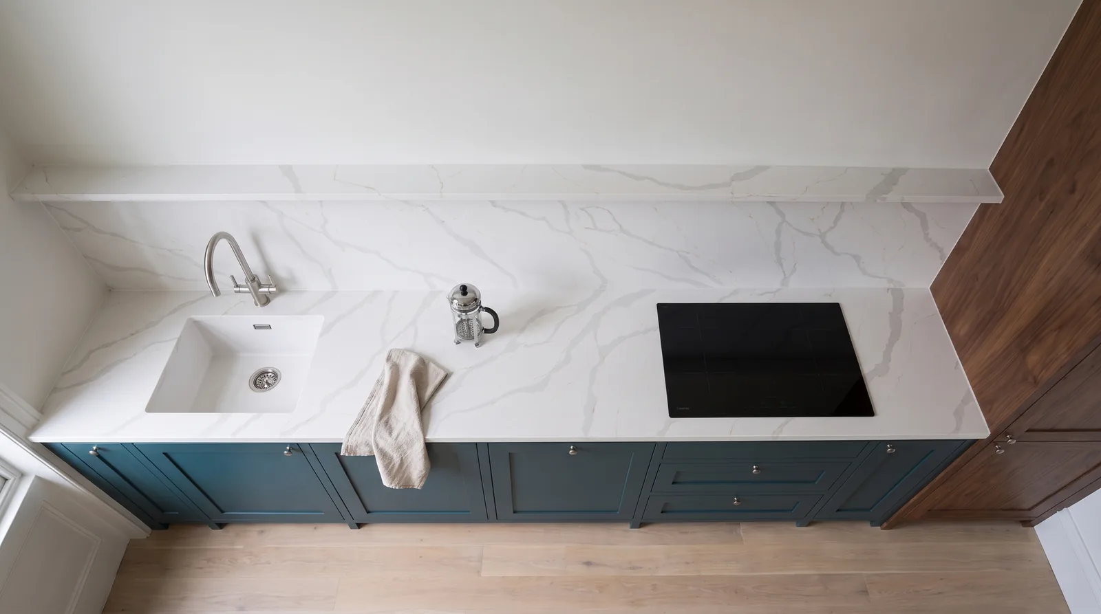 Lugano Gold NobleStone worktop in an overhead kitchen view