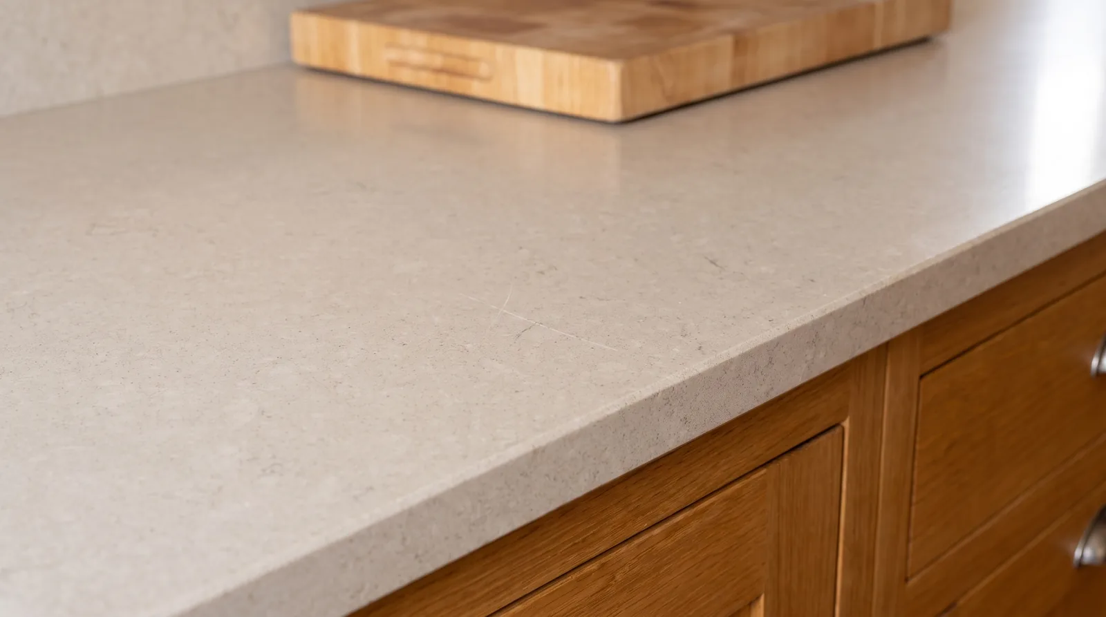Luna Beige NobleStone worktop in a close kitchen detail view