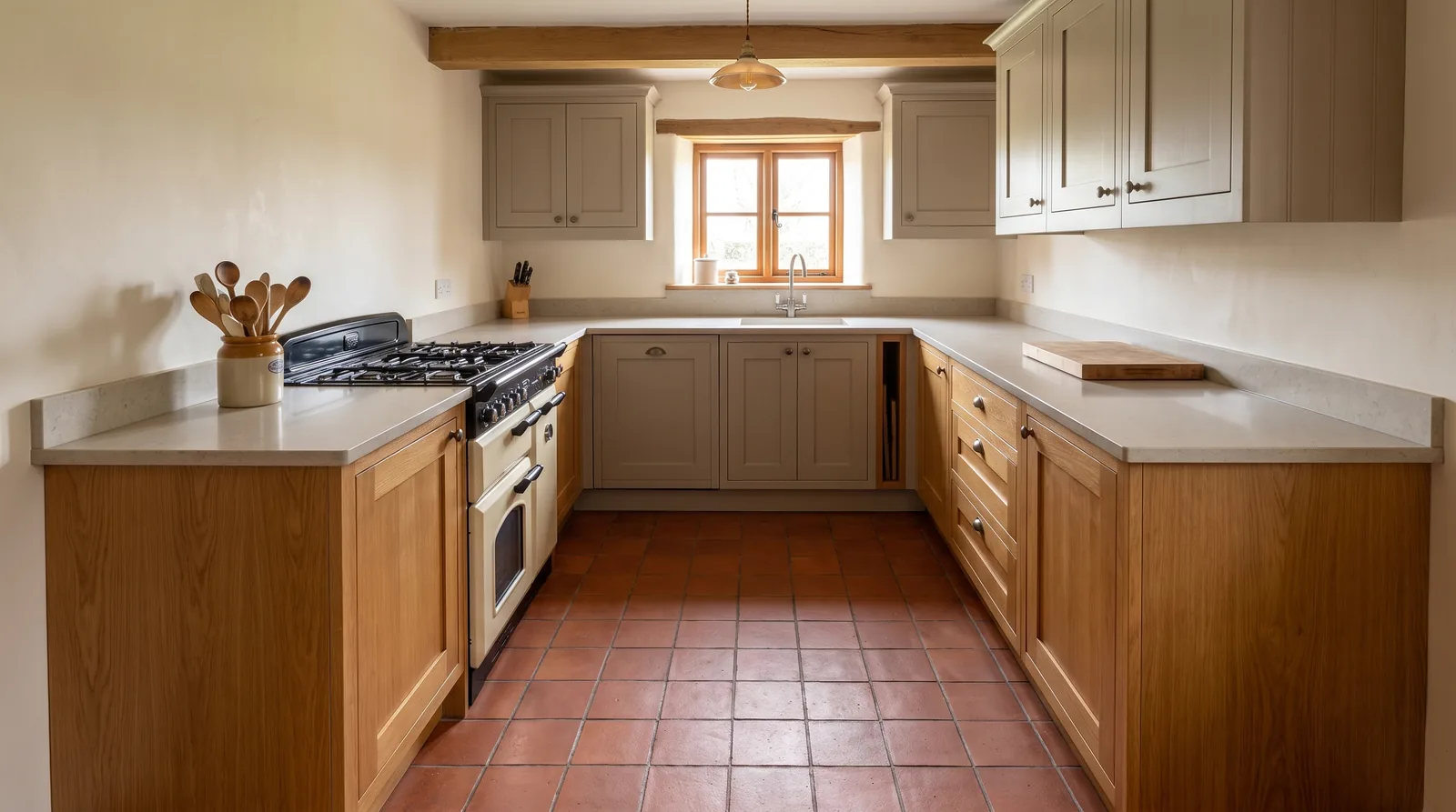 Luna Beige NobleStone worktop in a wide kitchen view