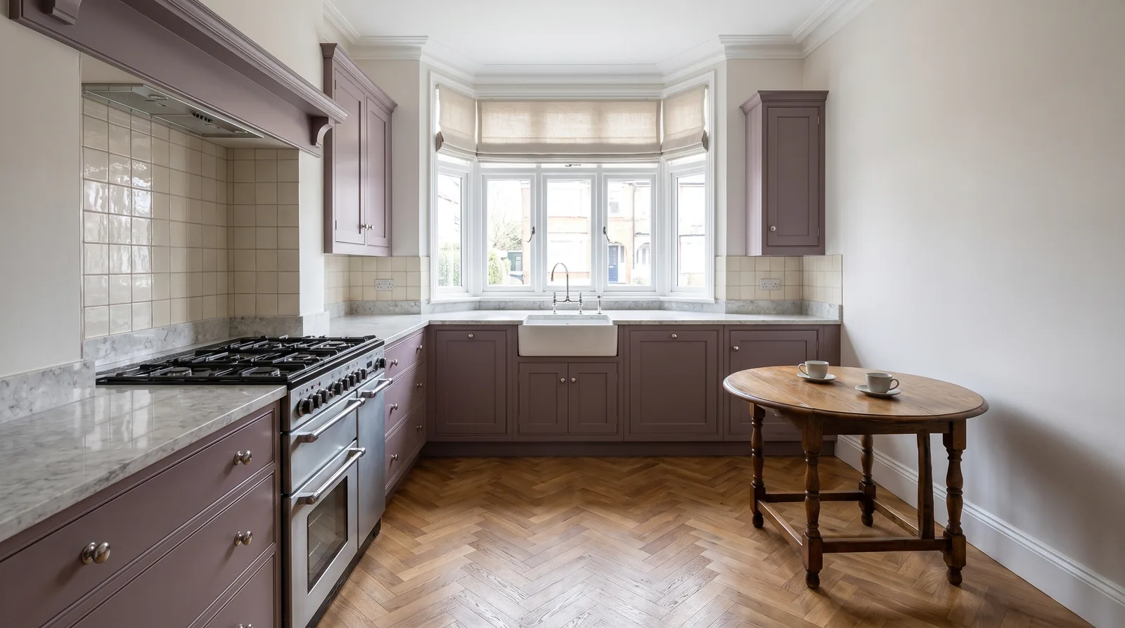 Luna Bianco Polished NobleStone worktop in a wide kitchen view