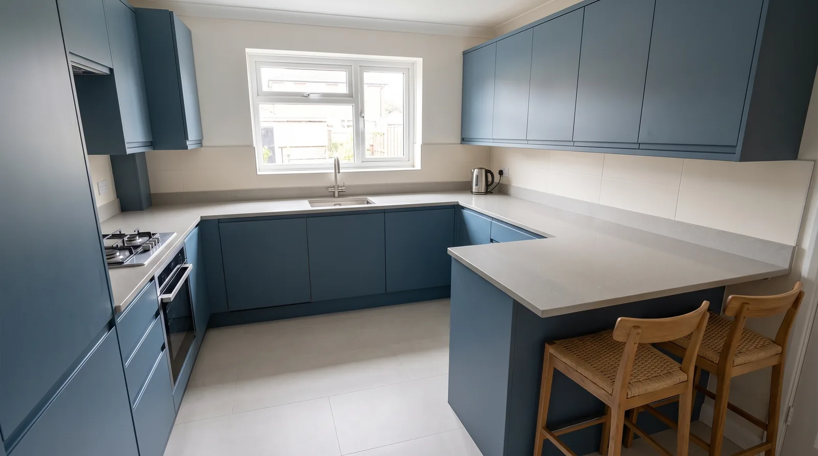 Luna Grey NobleStone worktop in a wide kitchen view