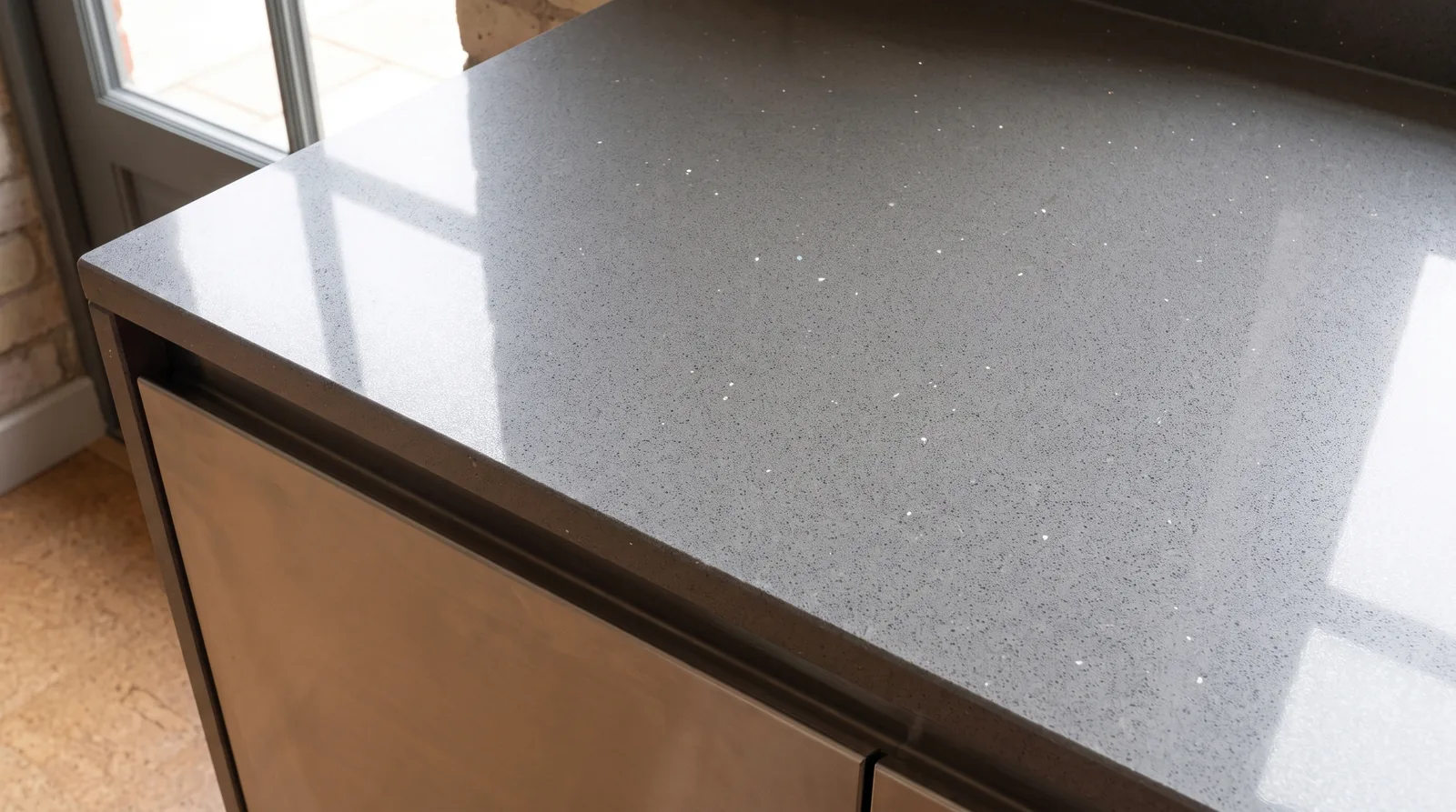 Lustre Grey NobleStone worktop in a close kitchen detail view