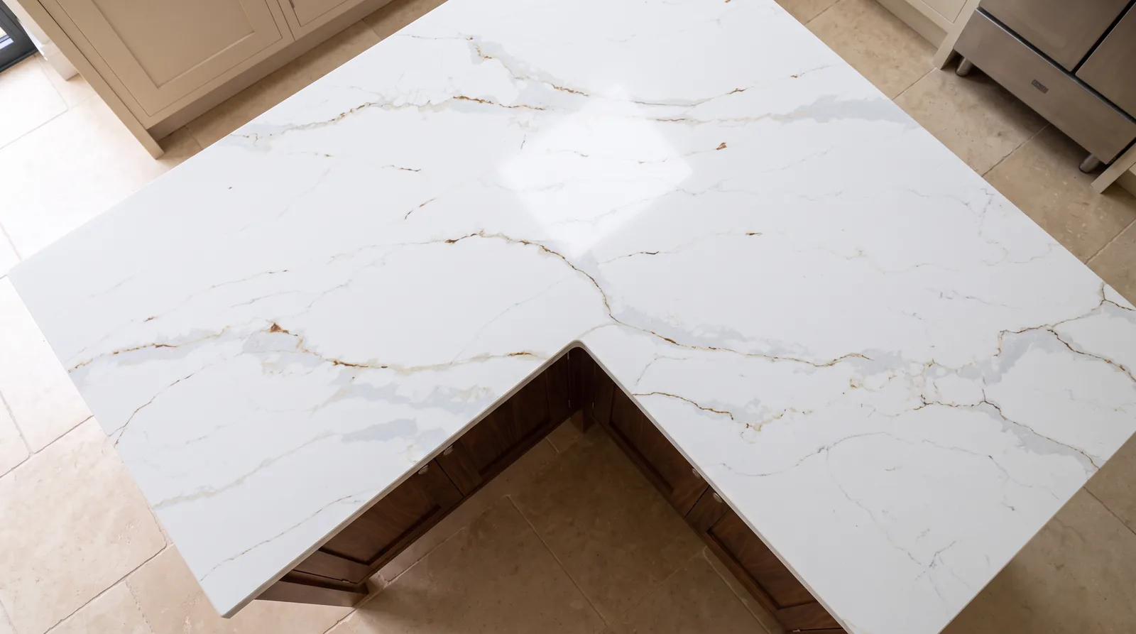 Madrid NobleStone worktop in an overhead kitchen view