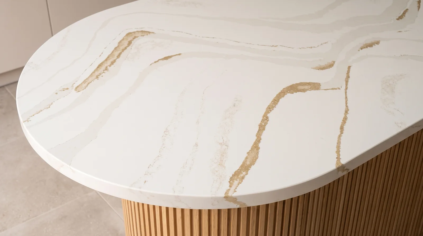 Malibu NobleStone worktop in a close kitchen detail view