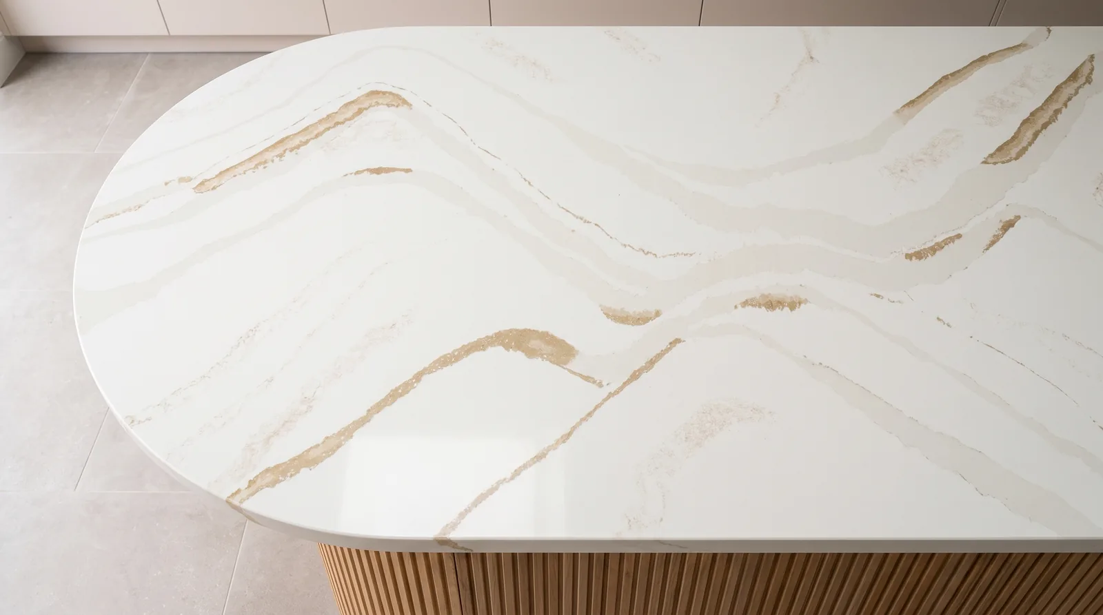 Malibu NobleStone worktop in an overhead kitchen view