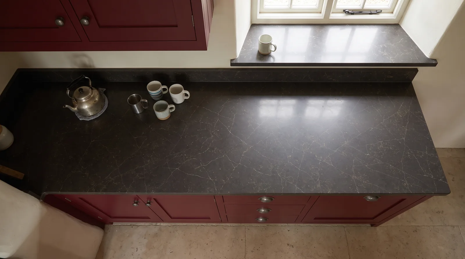 Marrakesh NobleStone worktop in an overhead kitchen view