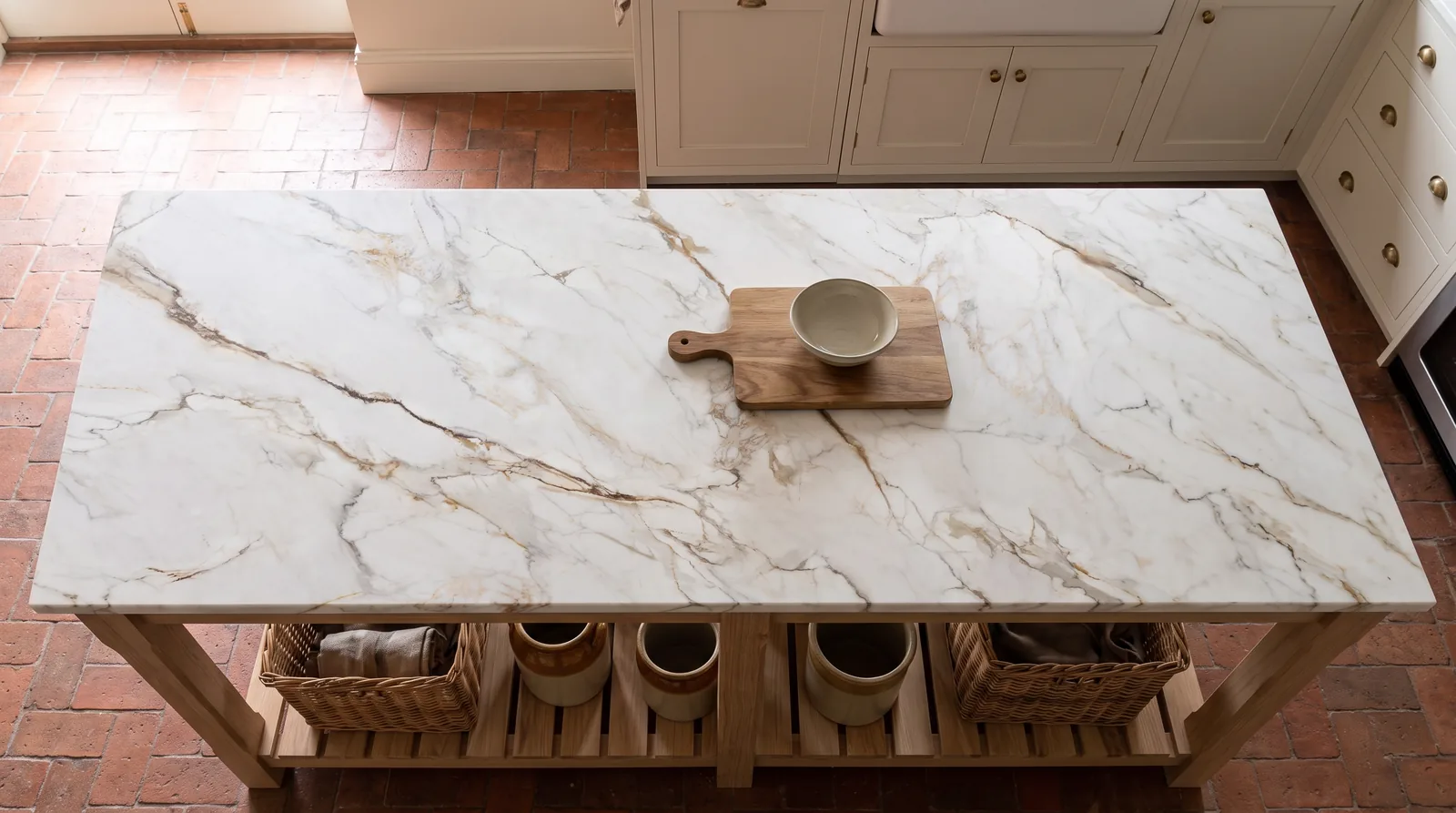 Miami 3D NobleStone worktop in an overhead kitchen view