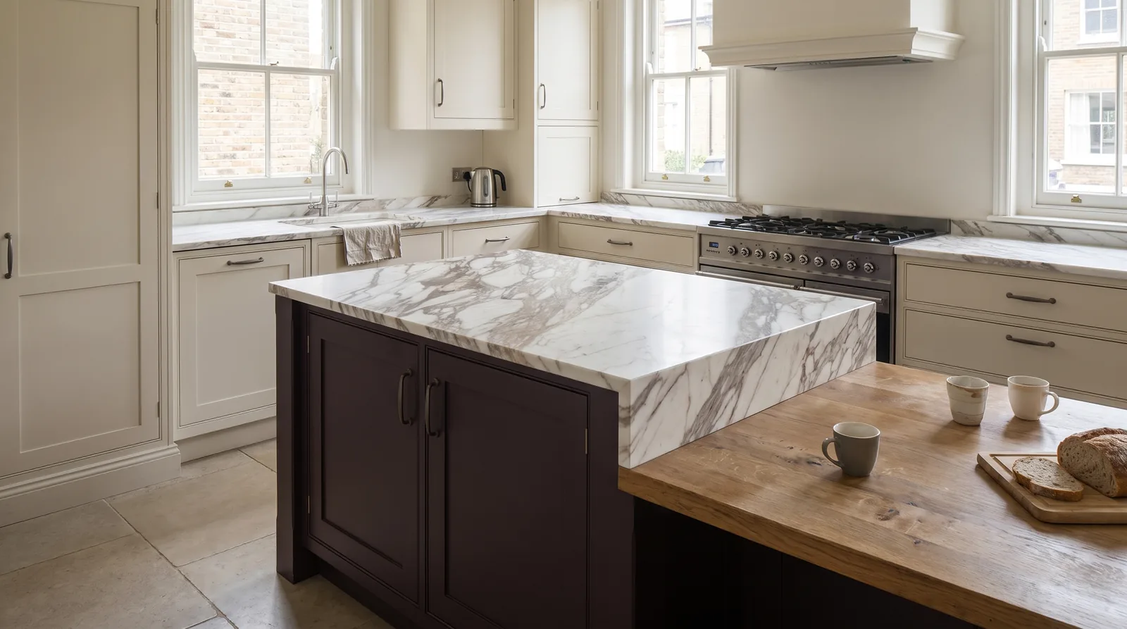 Michelangelo 3D NobleStone worktop in a wide kitchen view