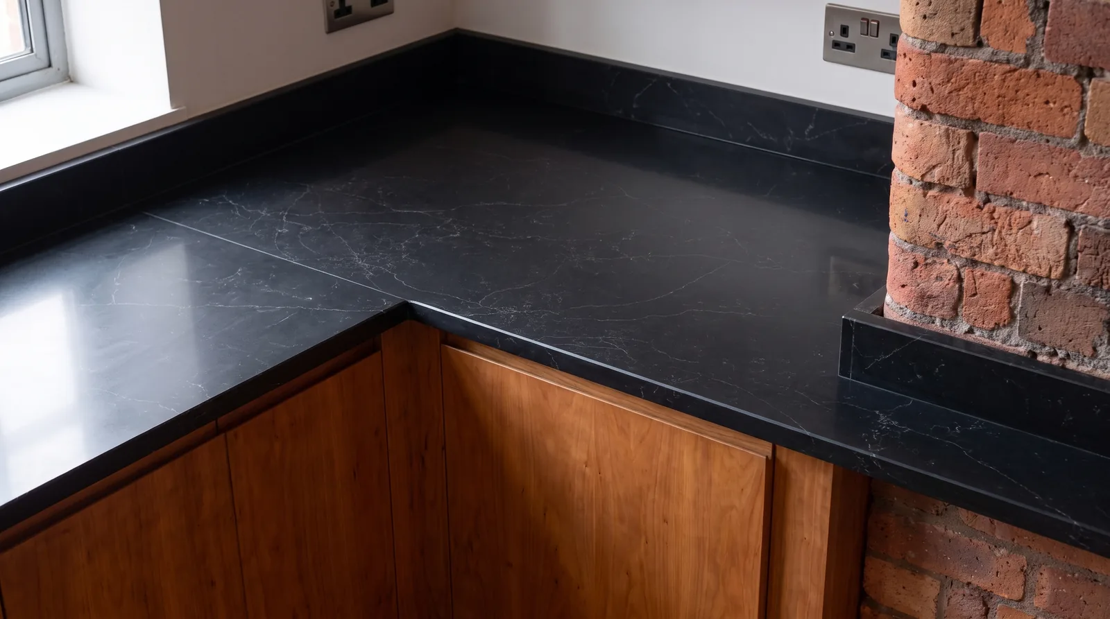 Midnight Vein NobleStone worktop in a close kitchen detail view