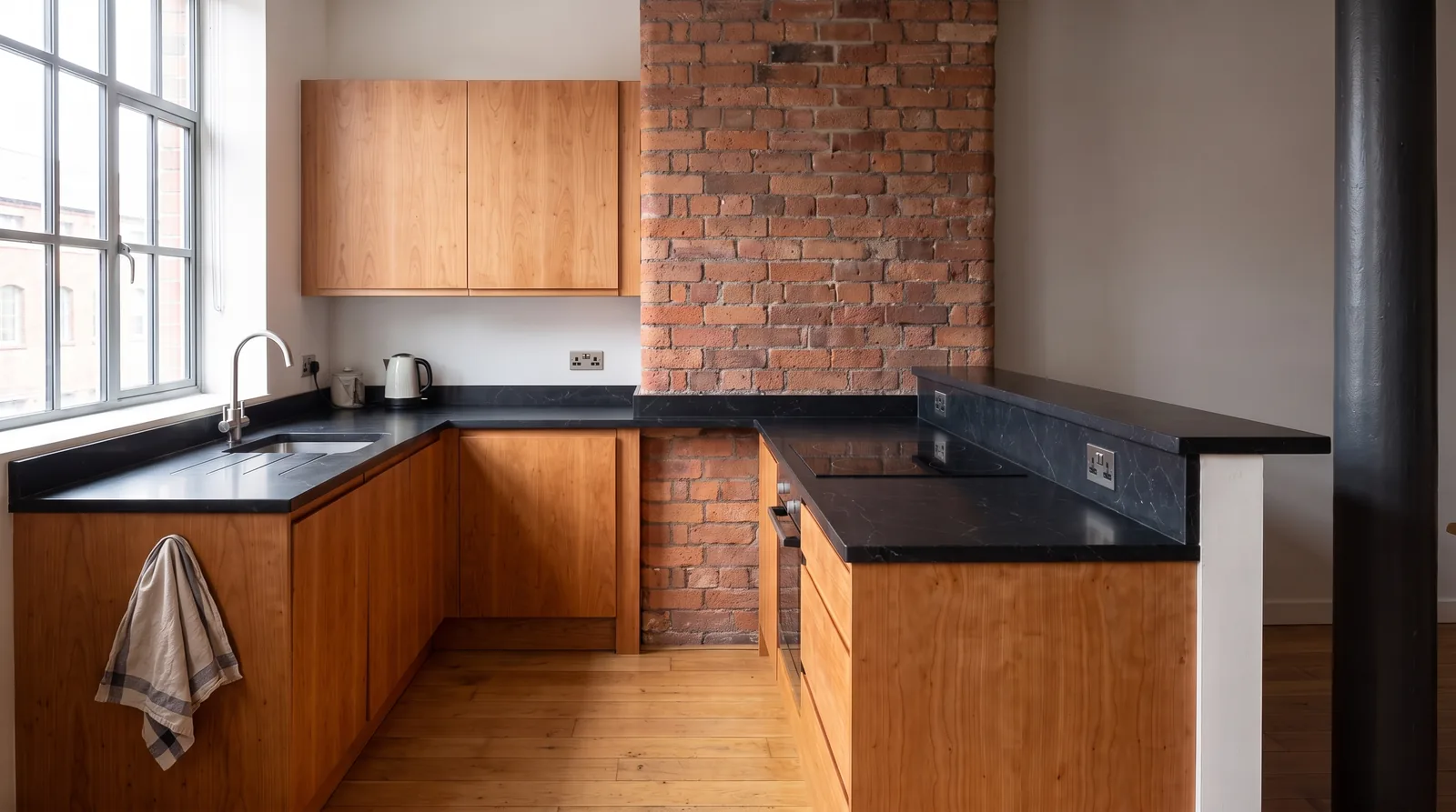 Midnight Vein NobleStone worktop in a wide kitchen view
