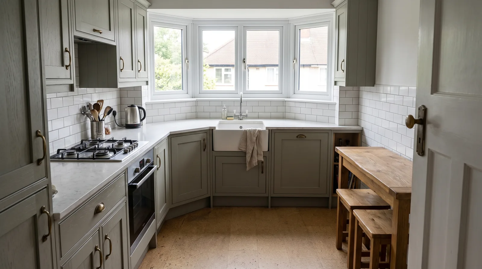 Mirage White NobleStone worktop in a wide kitchen view