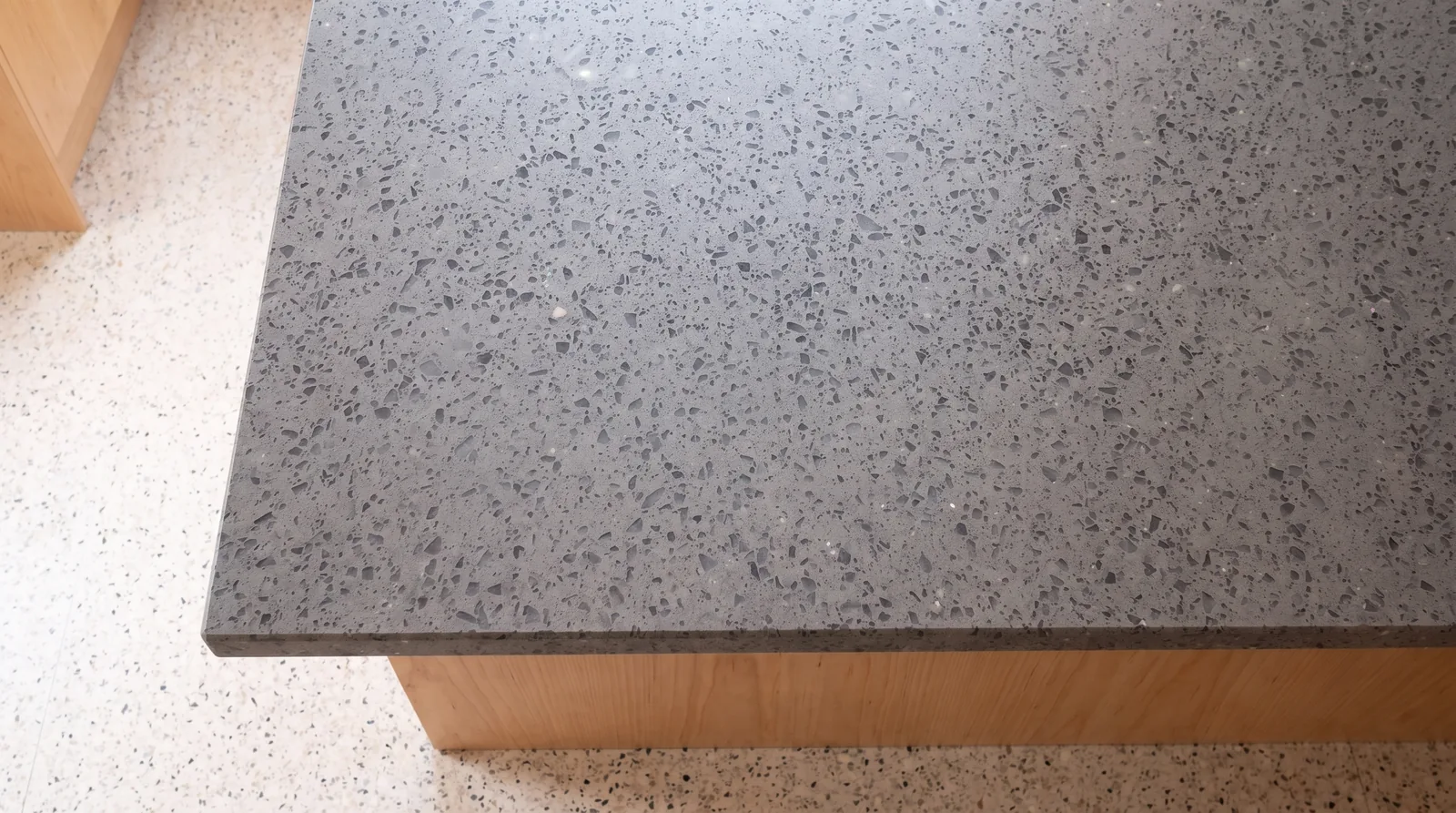 Mirror Grey NobleStone worktop in an overhead kitchen view