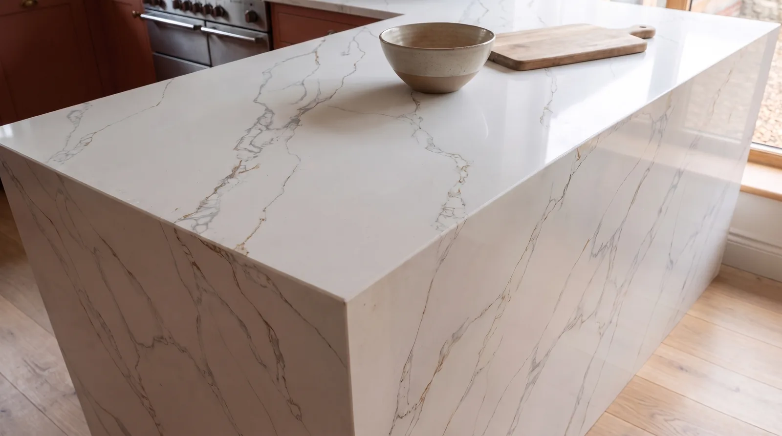Modena Gold NobleStone worktop in a close kitchen detail view