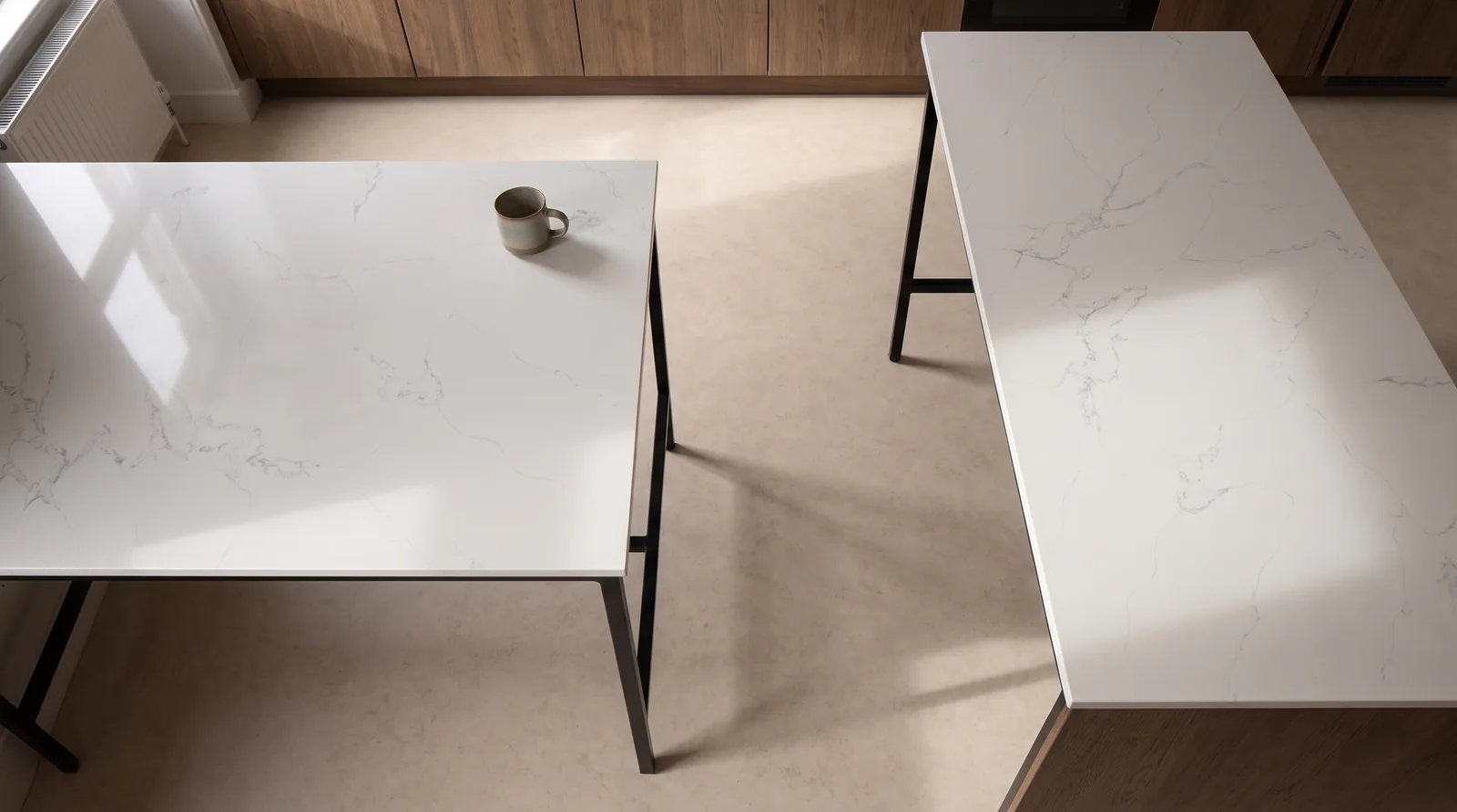 Modena NobleStone worktop in an overhead kitchen view