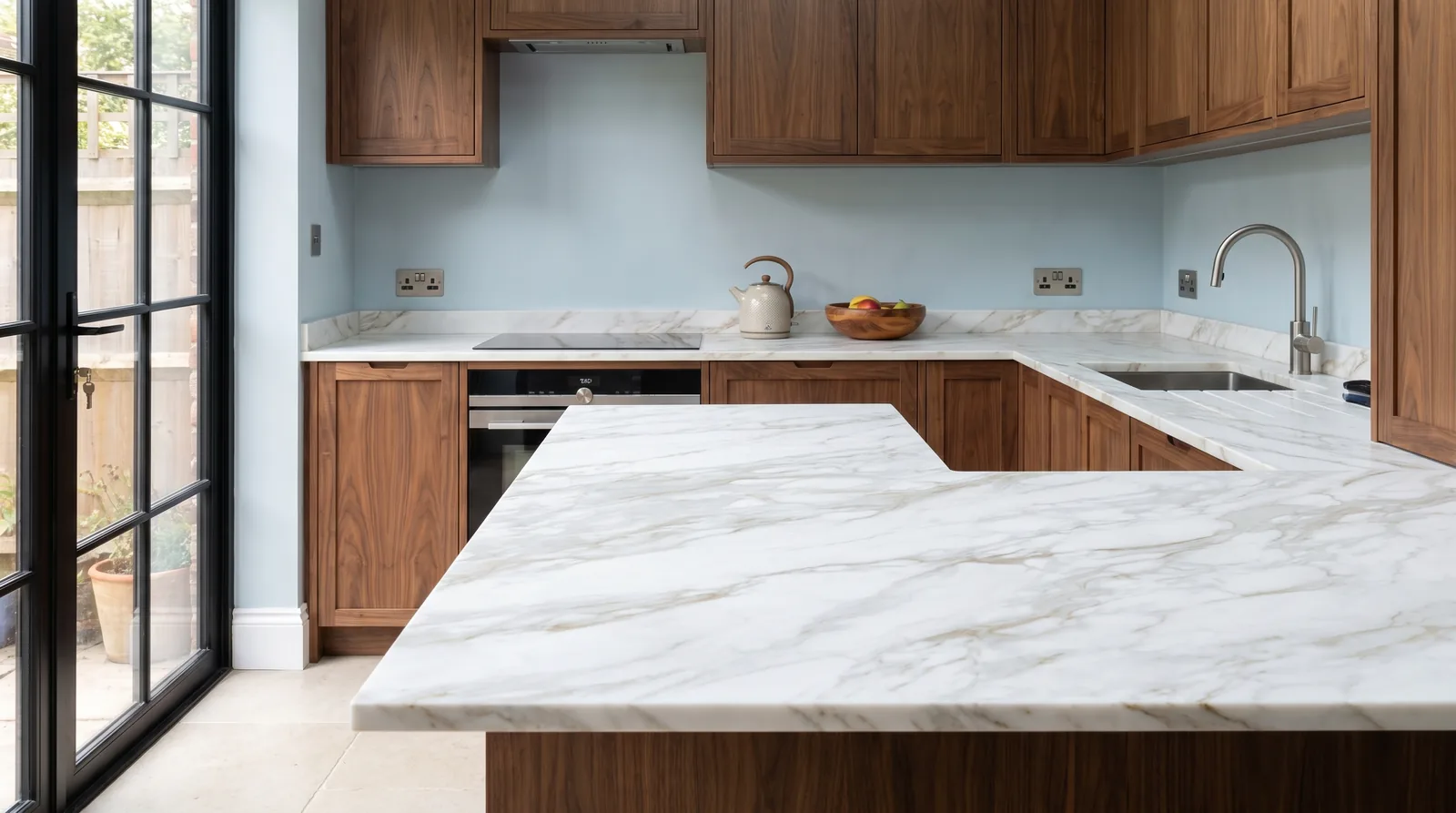 Monza 3D NobleStone worktop in a wide kitchen view
