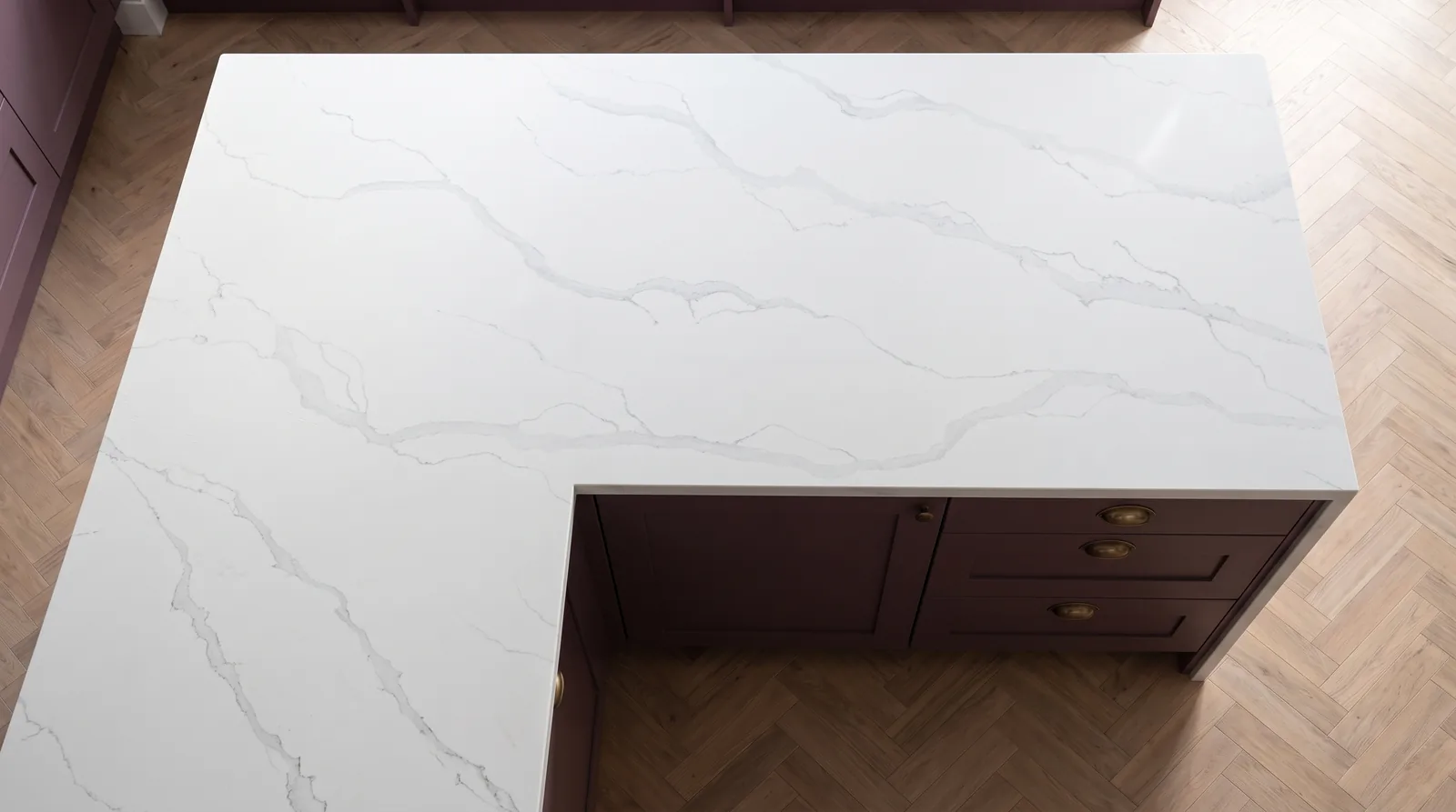 Orlando NobleStone worktop in an overhead kitchen view