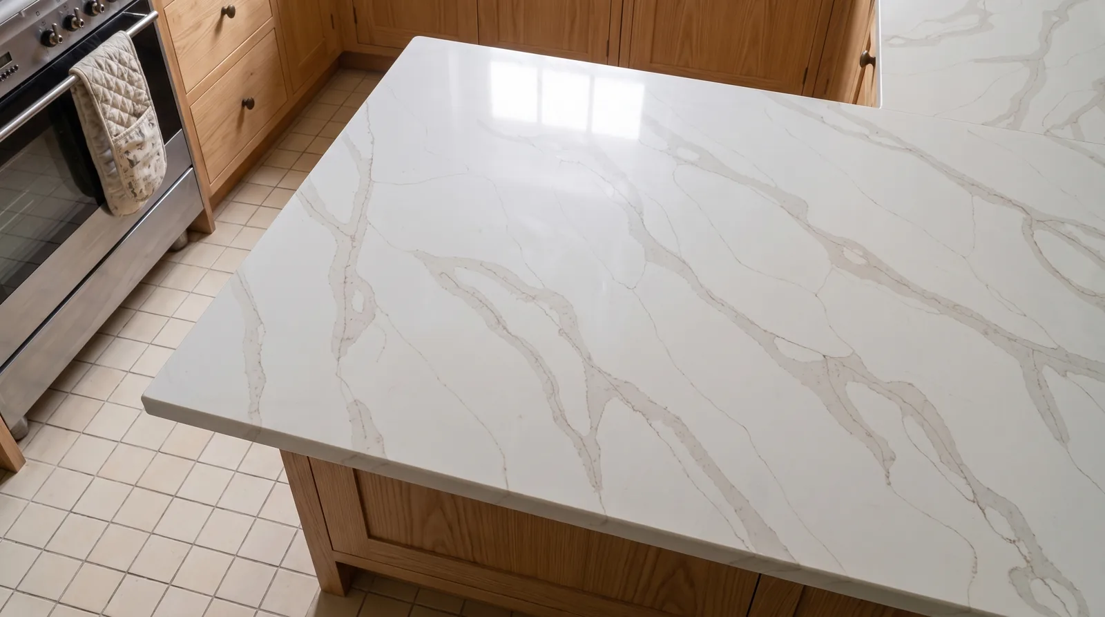 Oro NobleStone worktop in a close kitchen detail view
