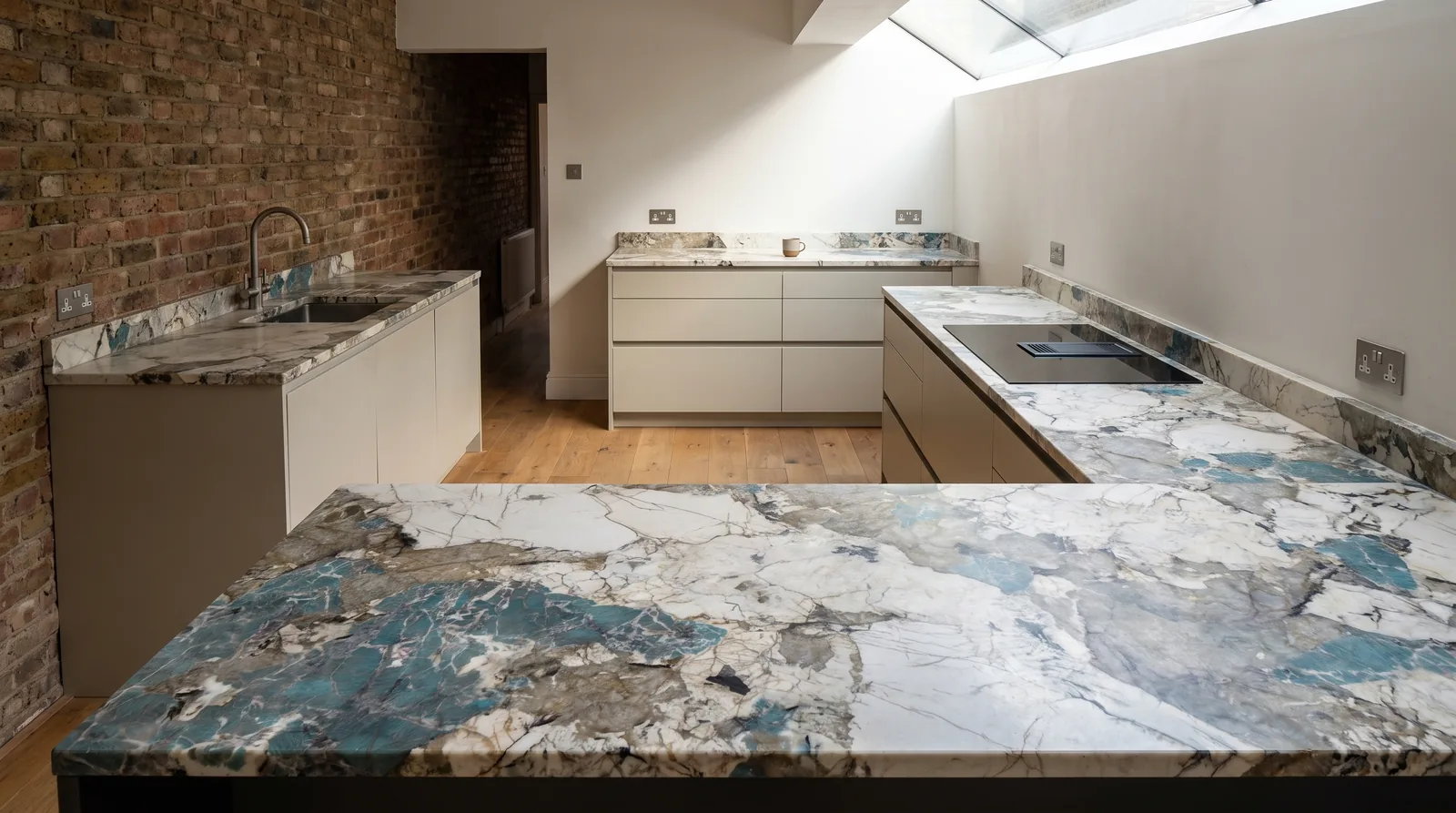 Oslo 3D NobleStone worktop in a wide kitchen view