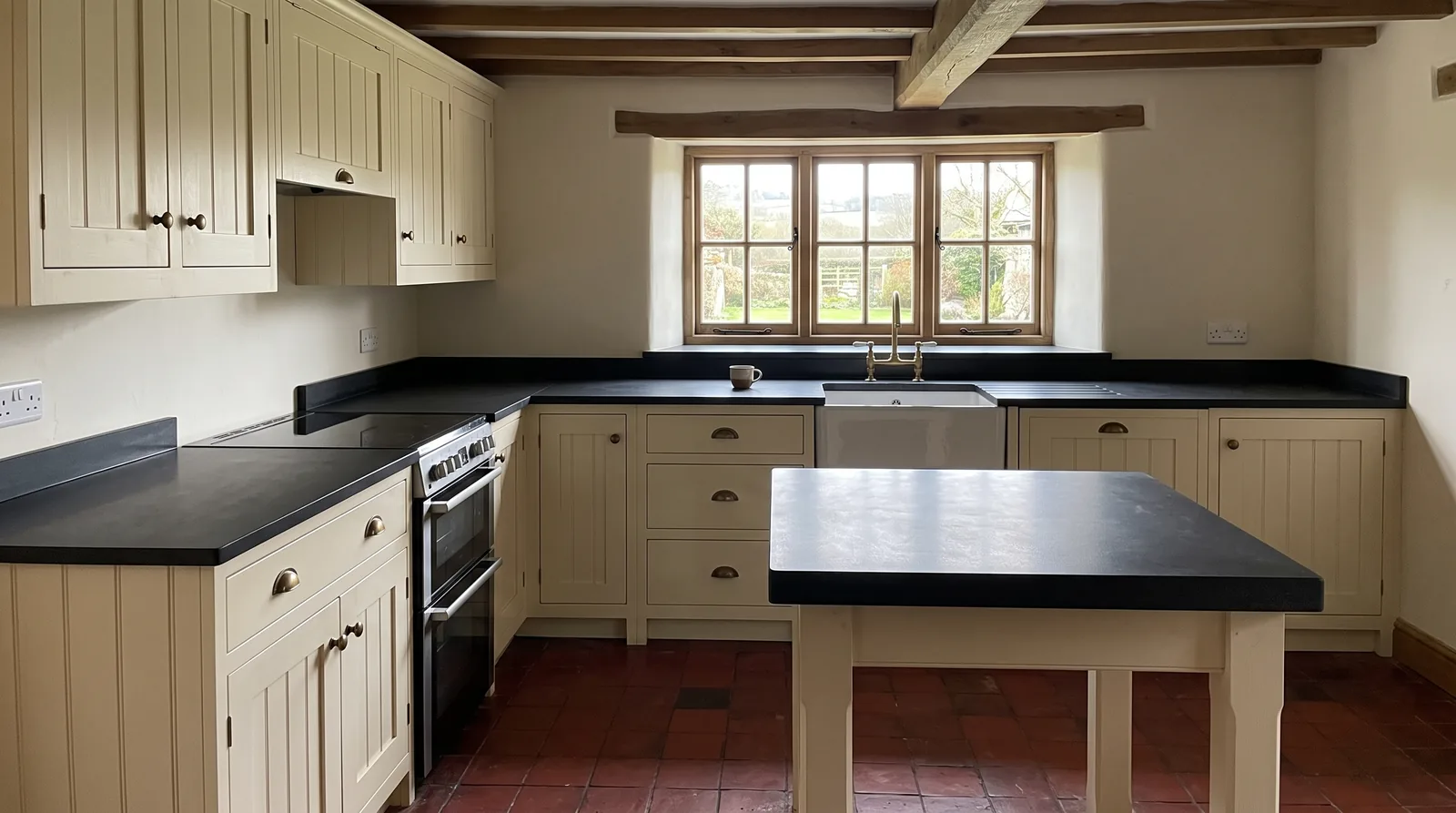 Pure Black NobleStone worktop in a wide kitchen view