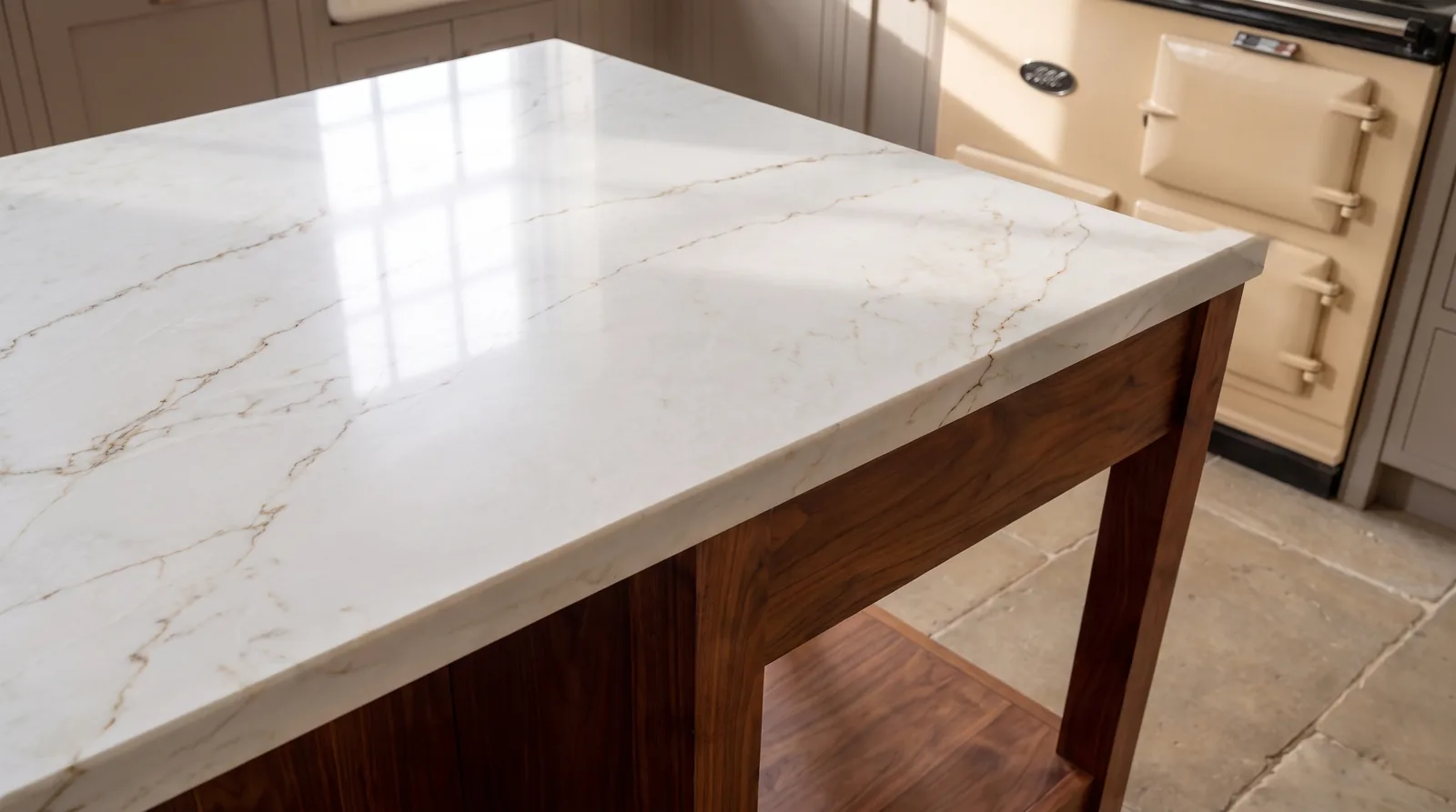 Rainforest NobleStone worktop in a close kitchen detail view