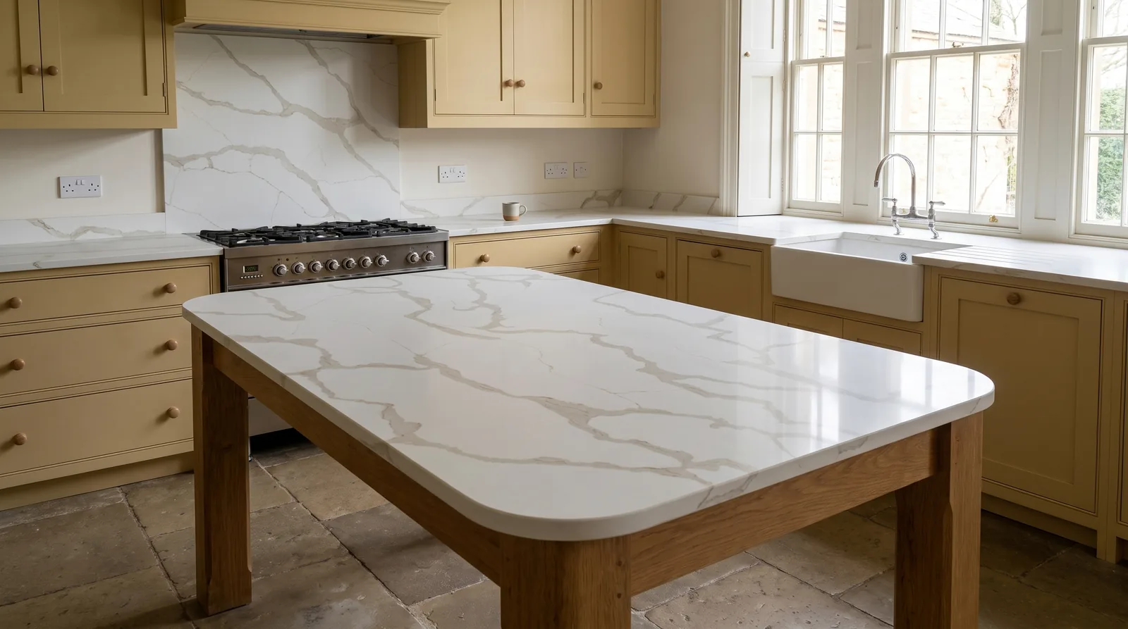 Rio NobleStone worktop in a wide kitchen view
