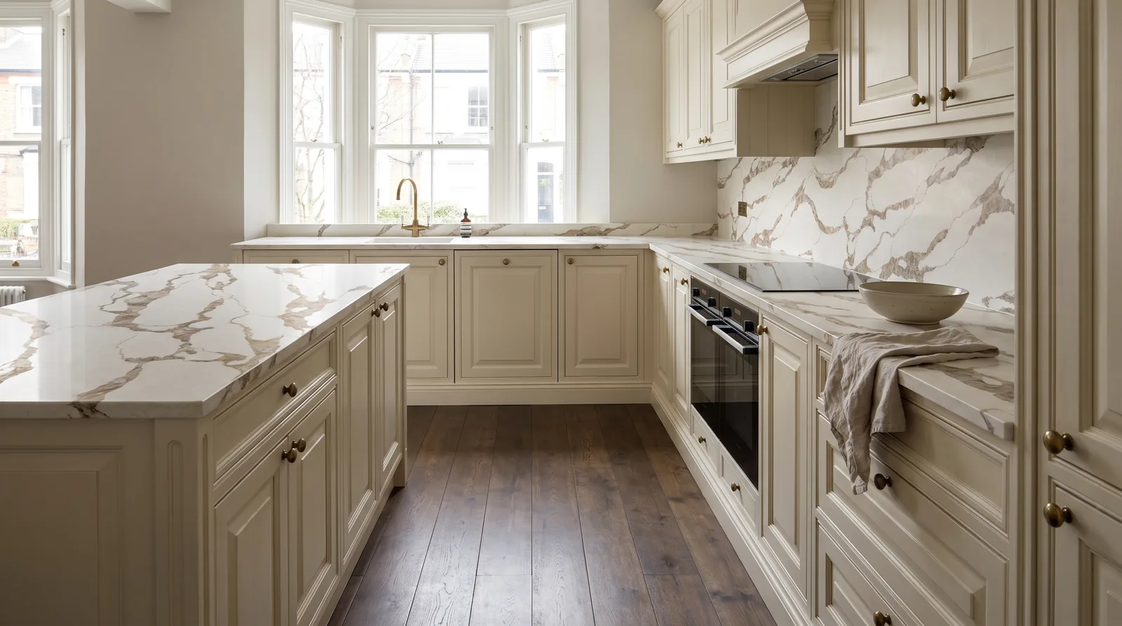Royale NobleStone worktop in a wide kitchen view