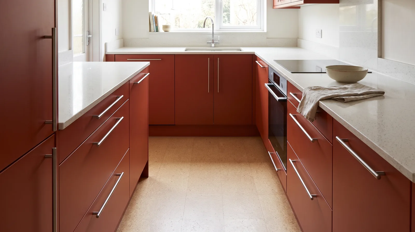 Salt & Pepper NobleStone worktop in a wide kitchen view