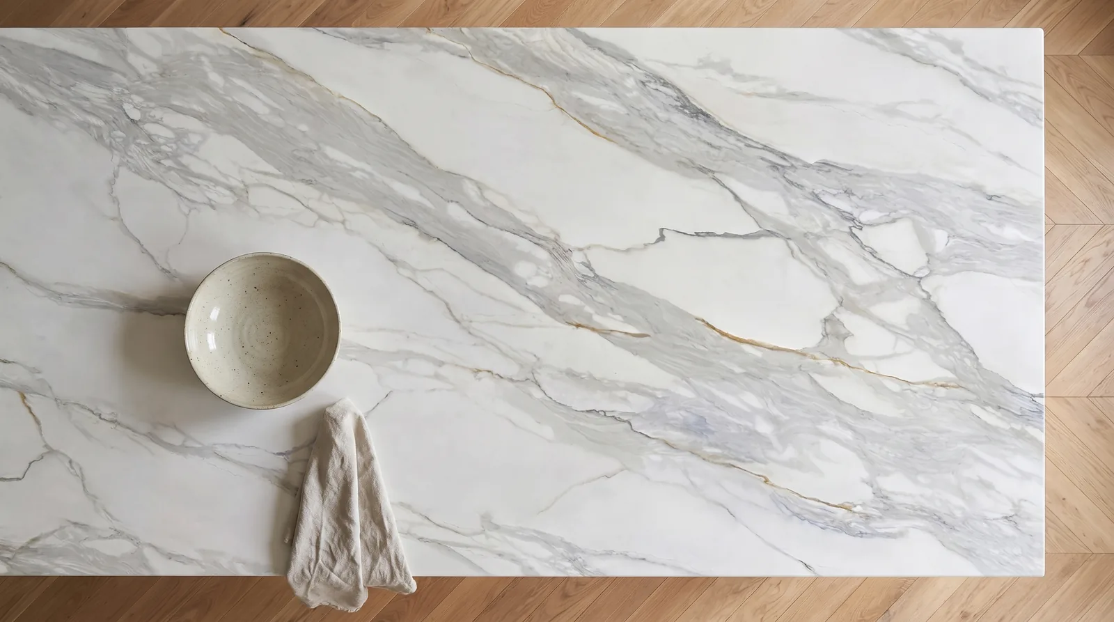 Santiago 3D NobleStone worktop in an overhead kitchen view
