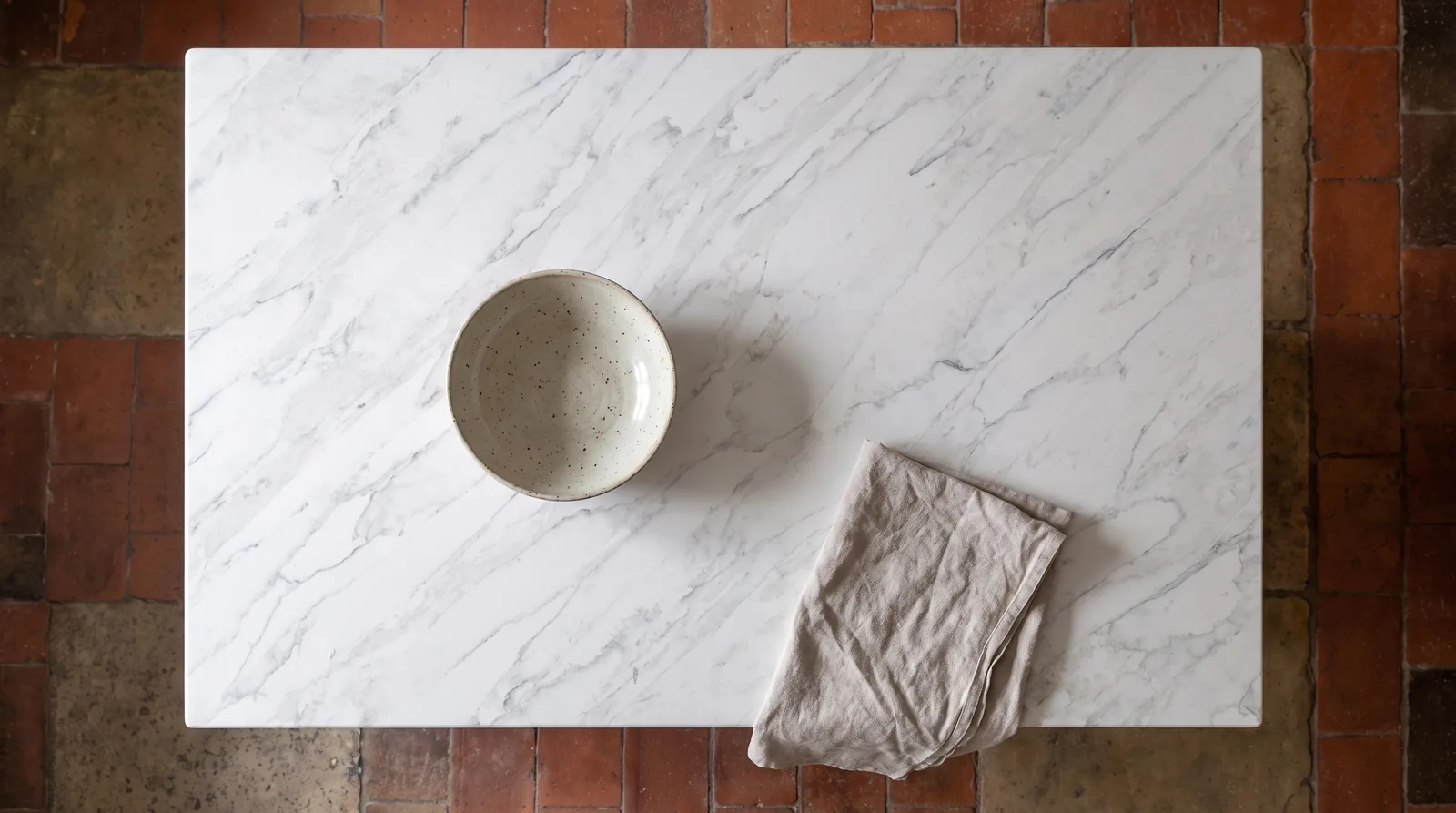 Santorini NobleStone worktop in an overhead kitchen view