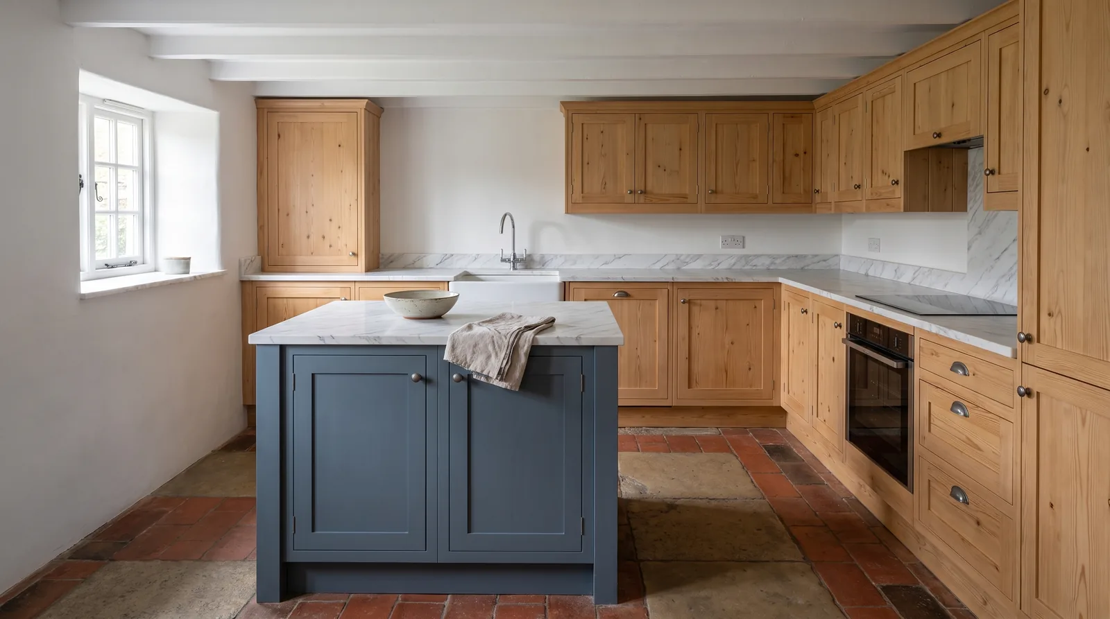 Santorini NobleStone worktop in a wide kitchen view