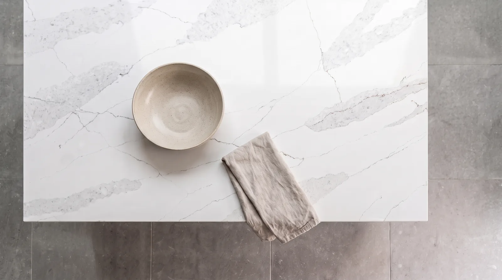 Sicily NobleStone worktop in an overhead kitchen view