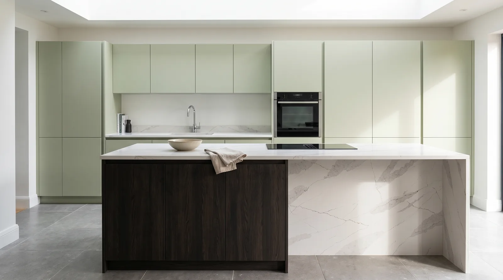 Sicily NobleStone worktop in a wide kitchen view