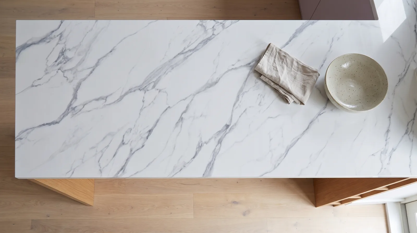 Sofia 3D NobleStone worktop in an overhead kitchen view