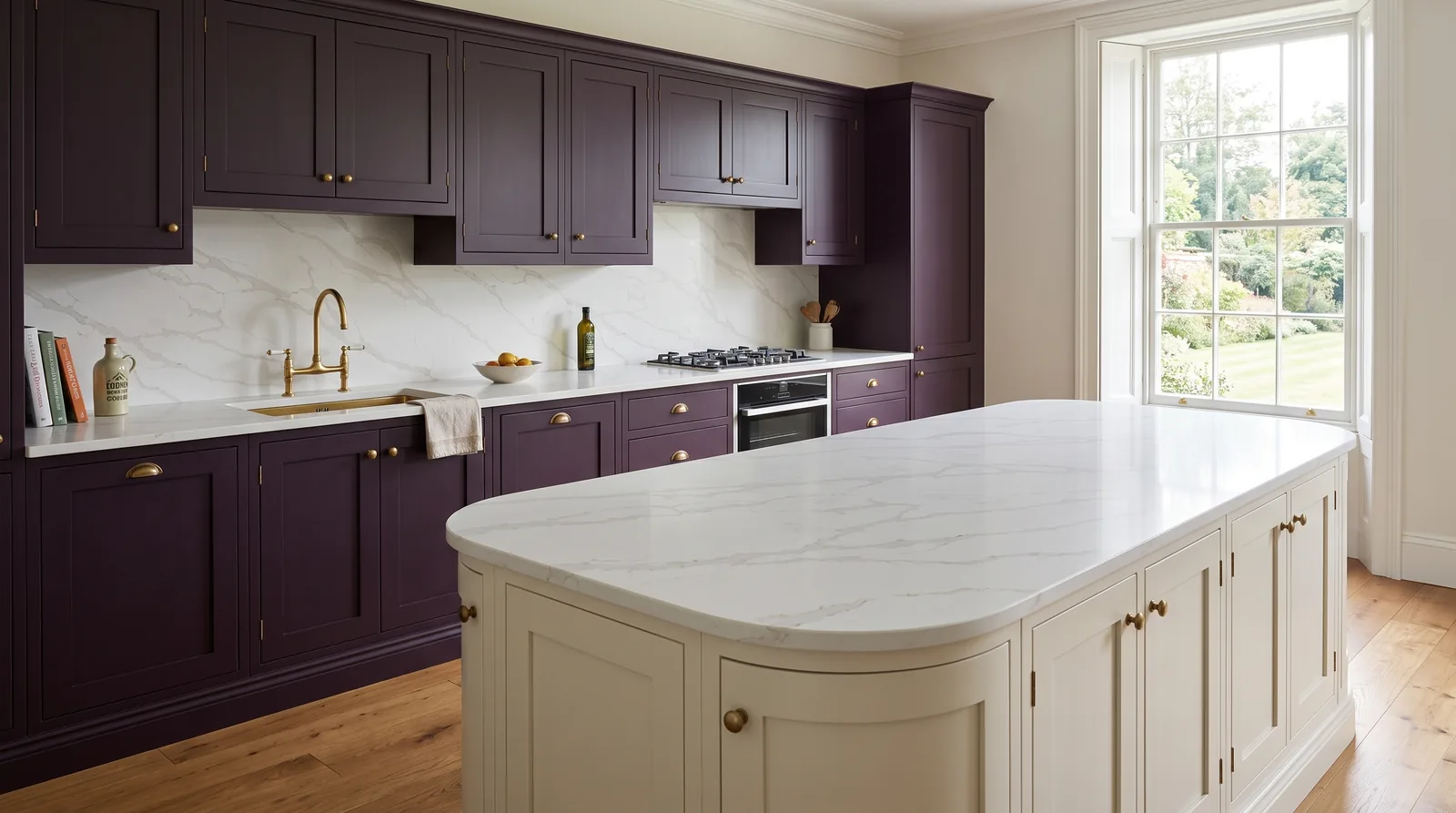 Supreme Gold NobleStone worktop in a wide kitchen view