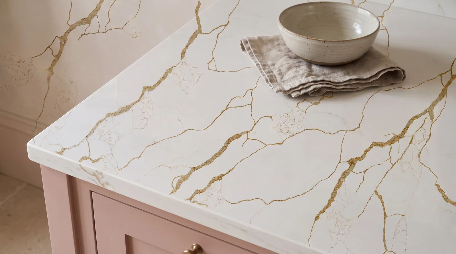 Sydney Gold NobleStone worktop in a close kitchen detail view